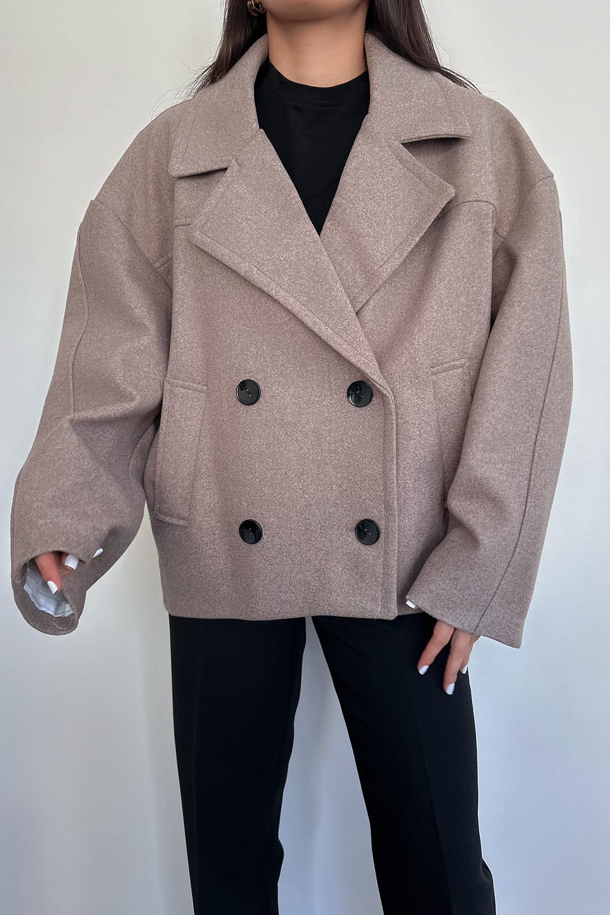 KISA ASTARLI OVERSİZE KAŞE KABAN VİZON