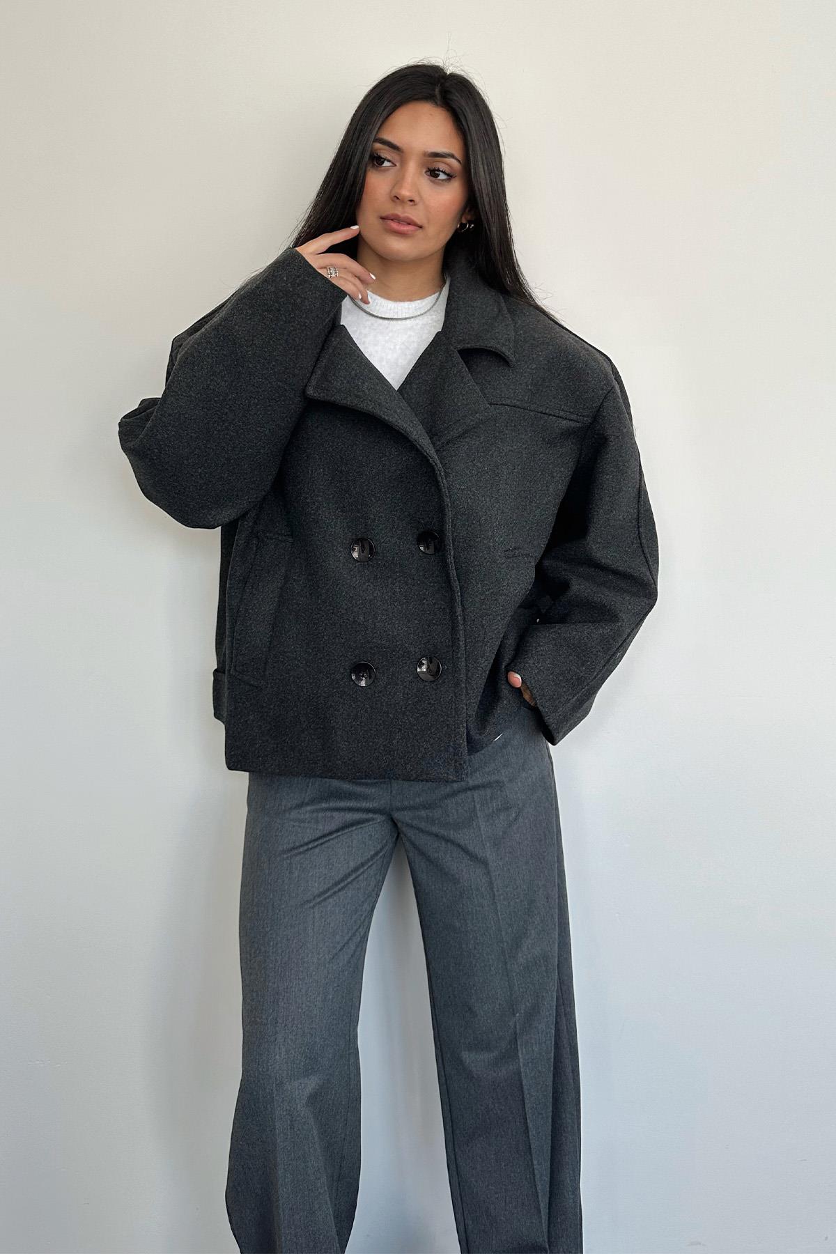 KISA ASTARLI OVERSİZE KAŞE KABAN ANTRASİT