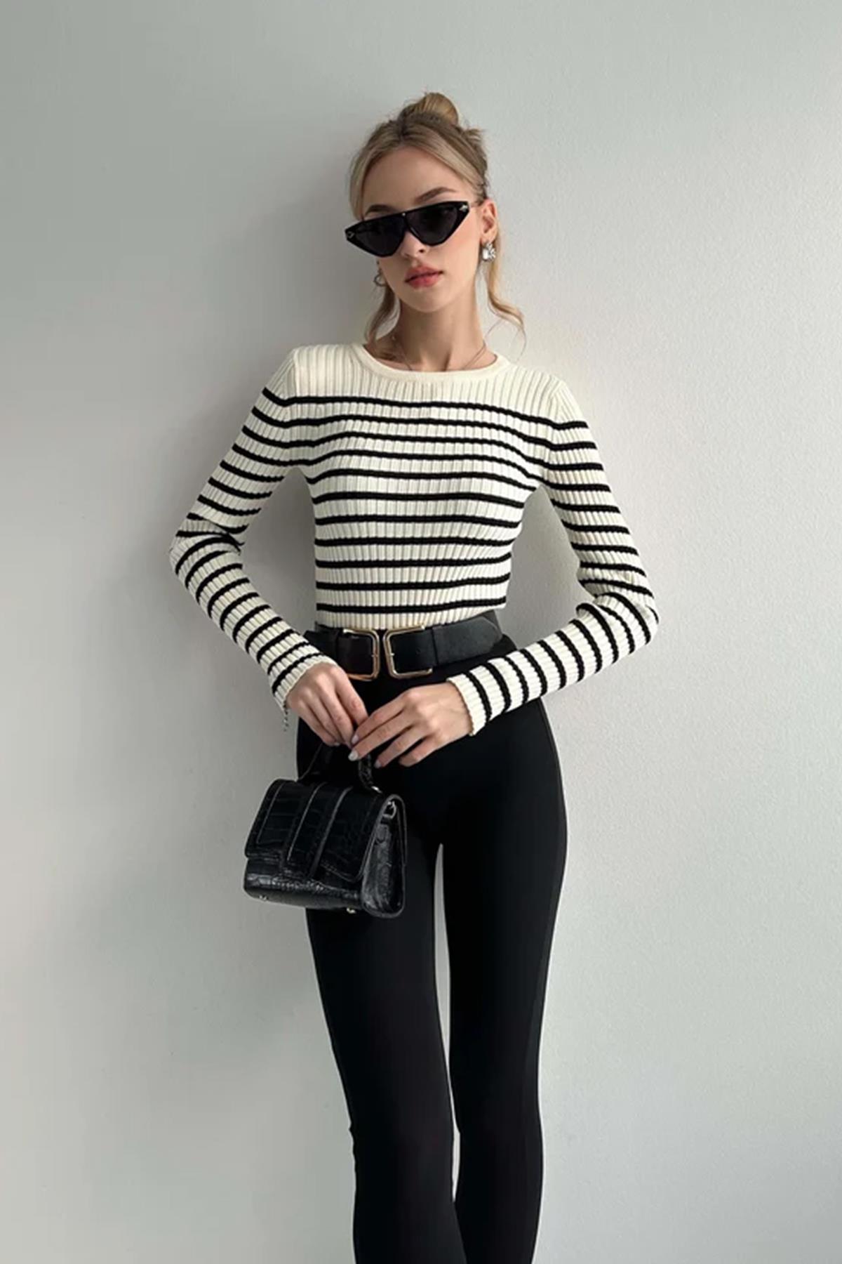 FİTİLLİ ÇİZGİLİ TRİKO KREM