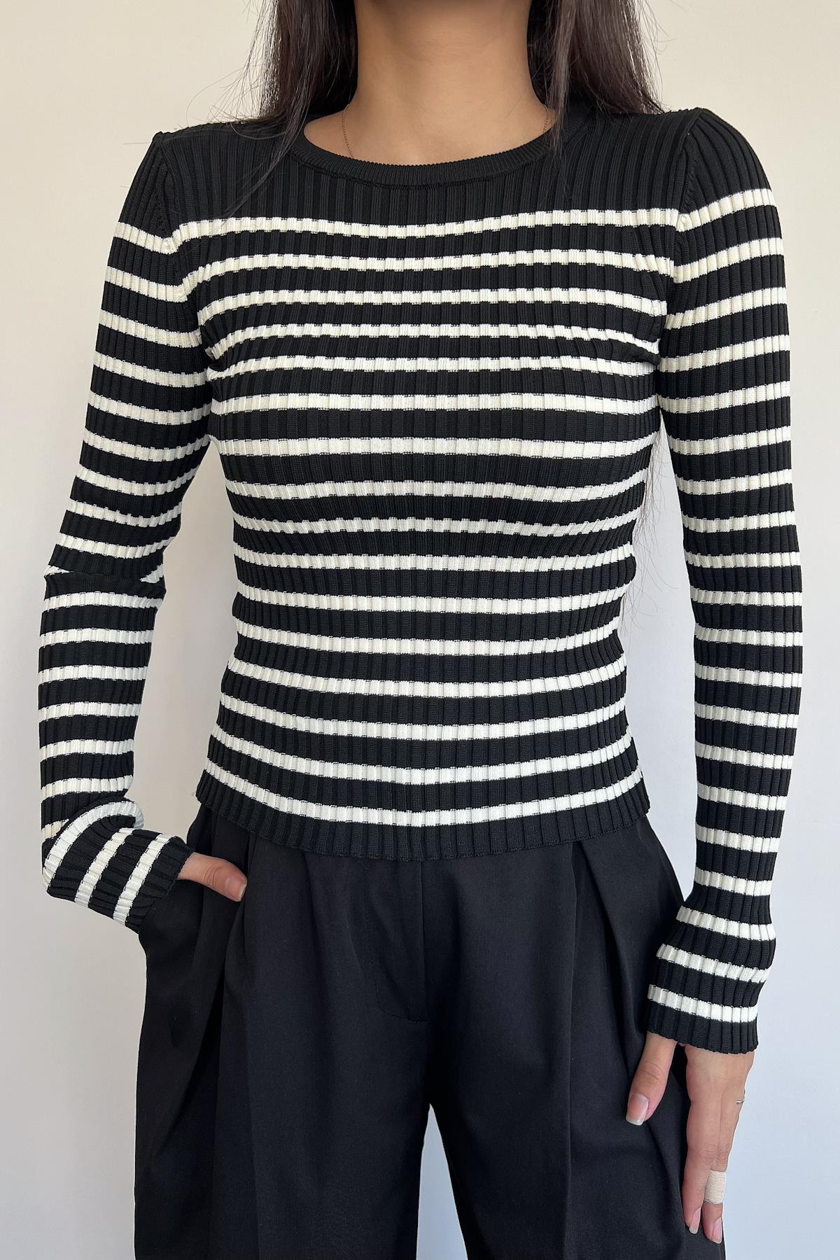 FİTİLLİ ÇİZGİLİ TRİKO SİYAH