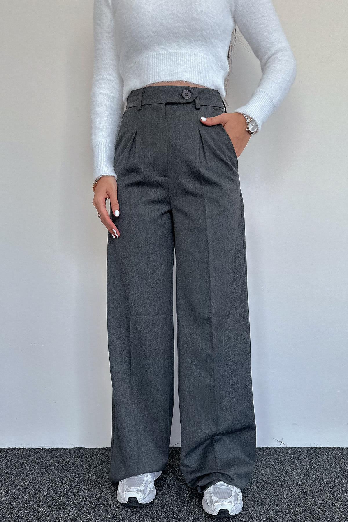 BELİ DÜĞME DETAYLI CEPLİ PALAZZO PANTOLON ANTRASİT