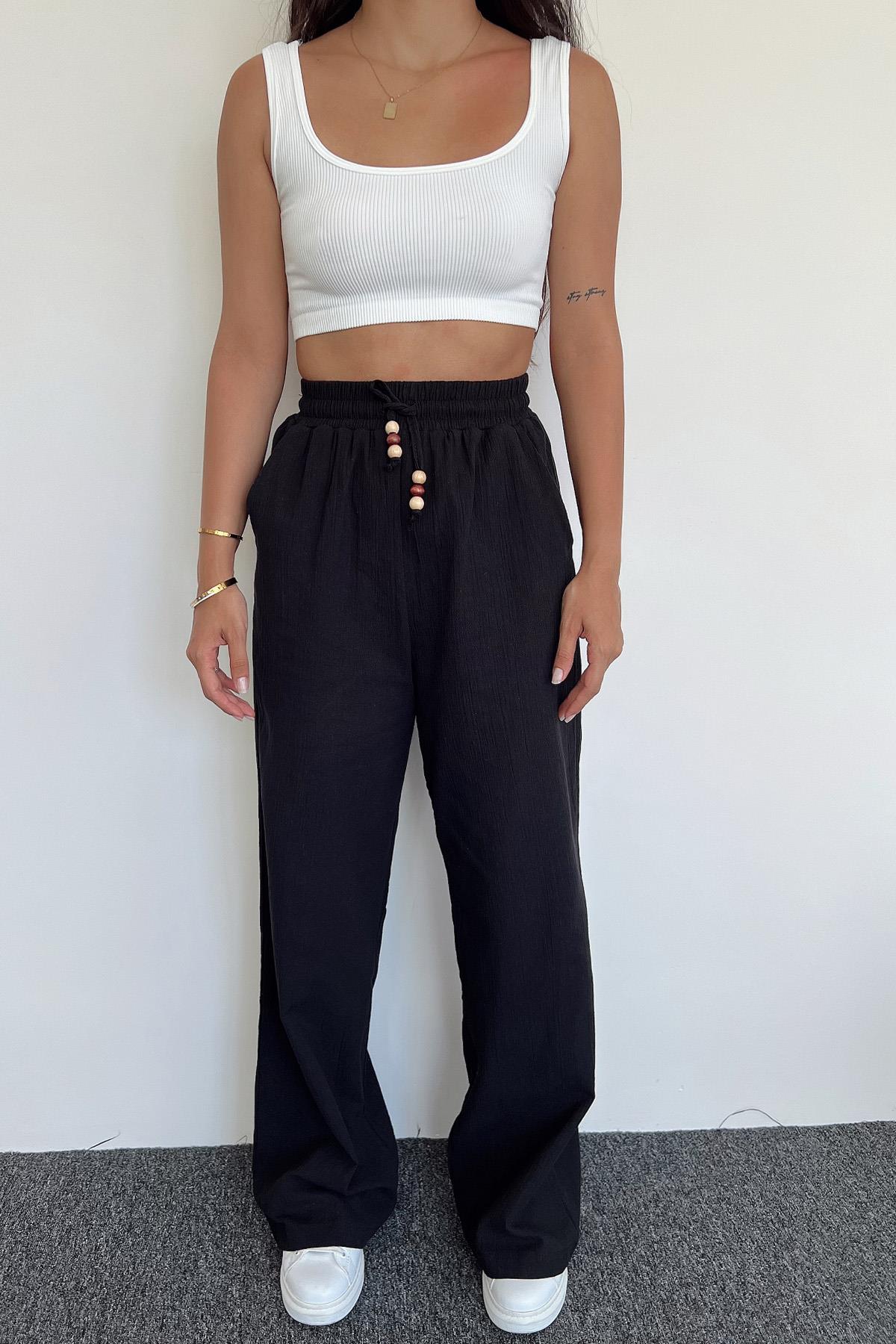 Hose aus Baumwolle mit elastischem Bund und Perlendetails