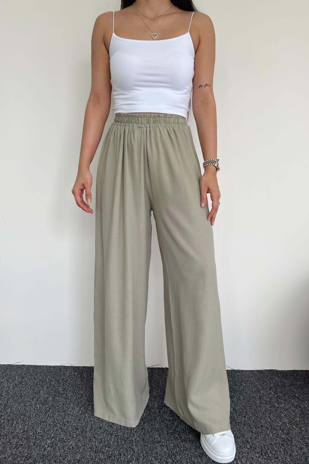 بنطال بالازو بخصر مطاطي