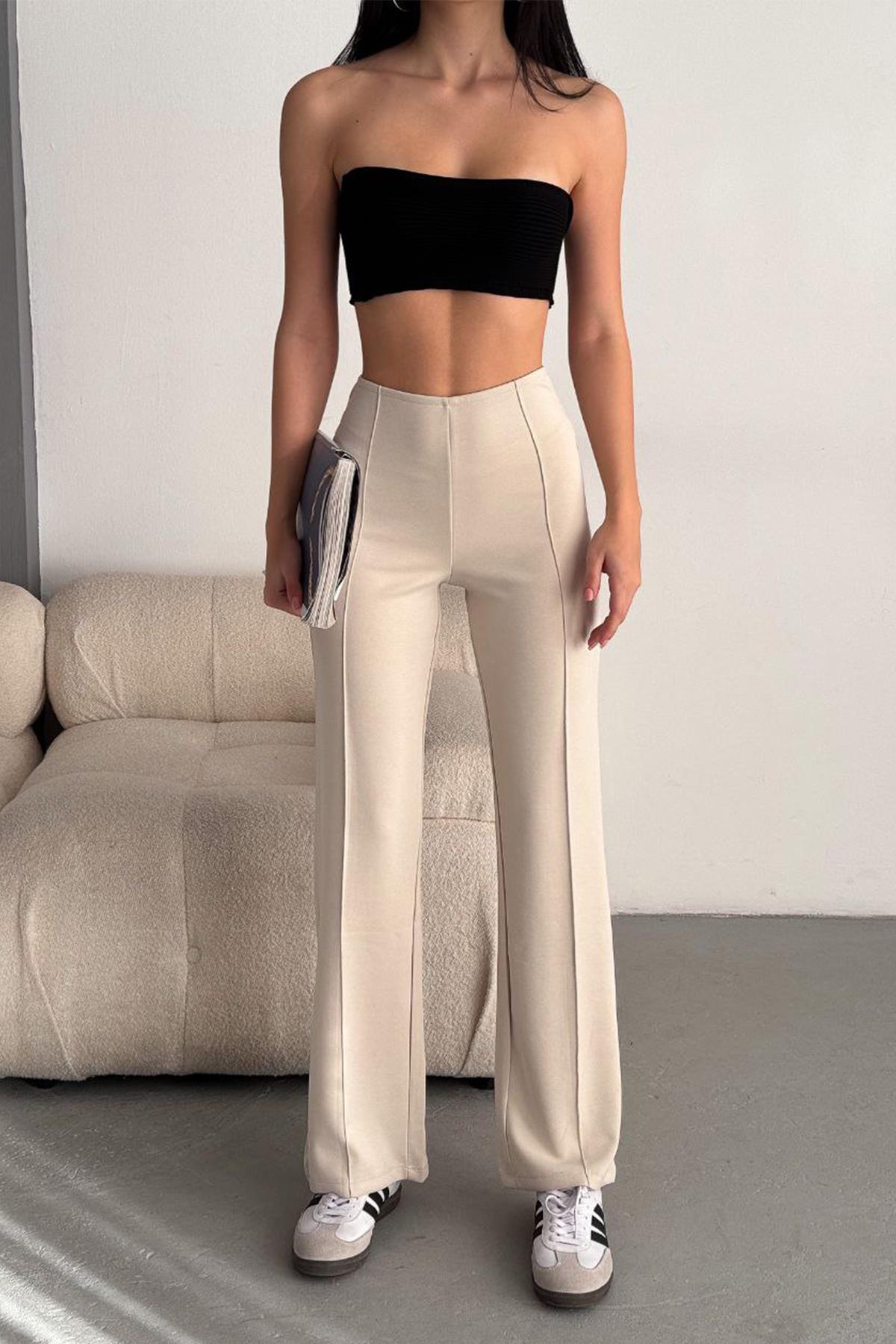 BOL PAÇA ESNEK MODAL PANTOLON TAŞ