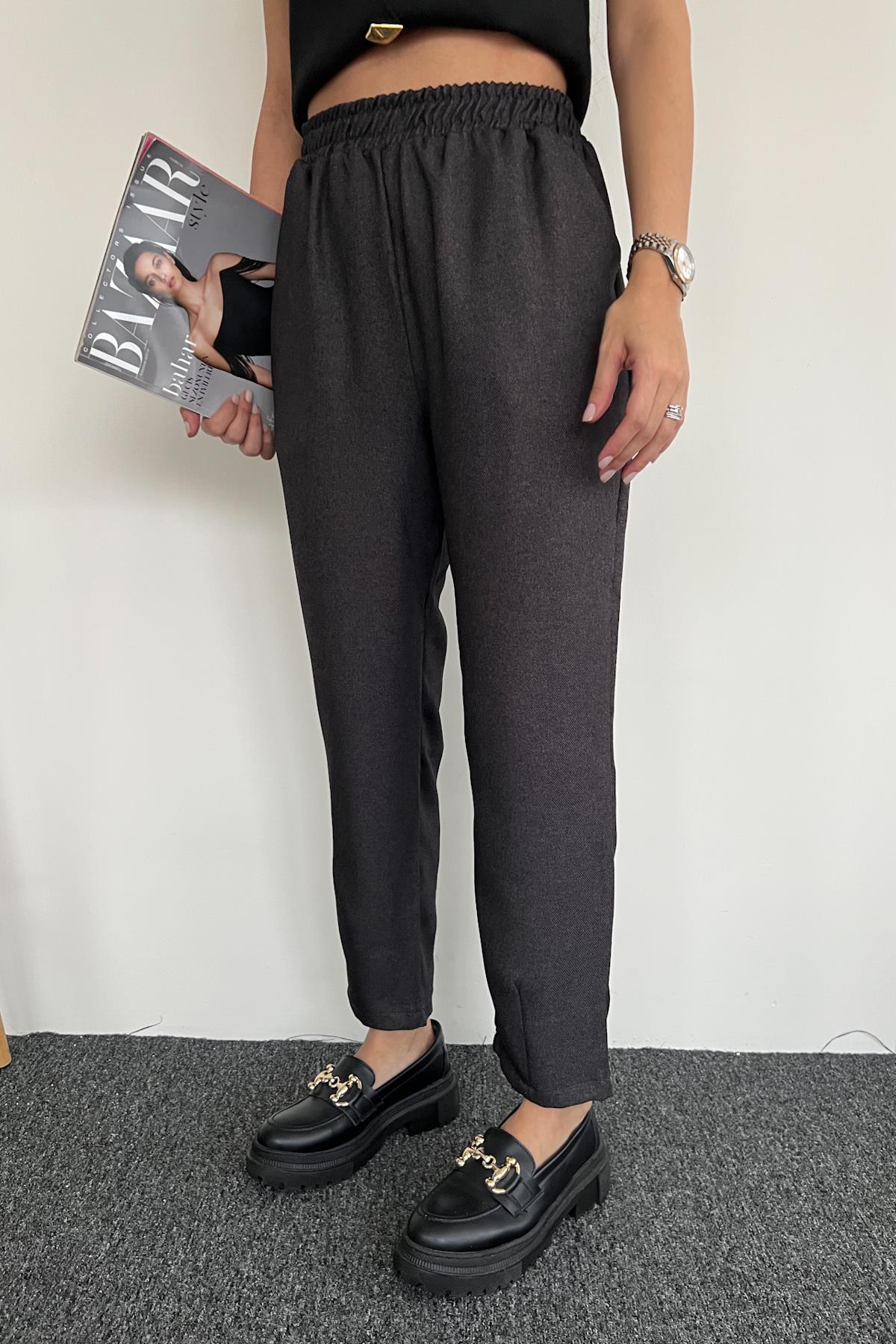 HAVUÇ KESİM BELİ LASTİKLİ KUMAŞ PANTOLON ANTRASİT