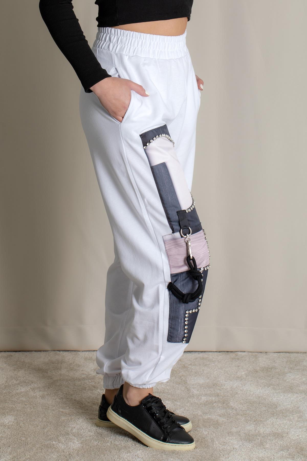TAŞ DETAYLI PANTOLON BEYAZ