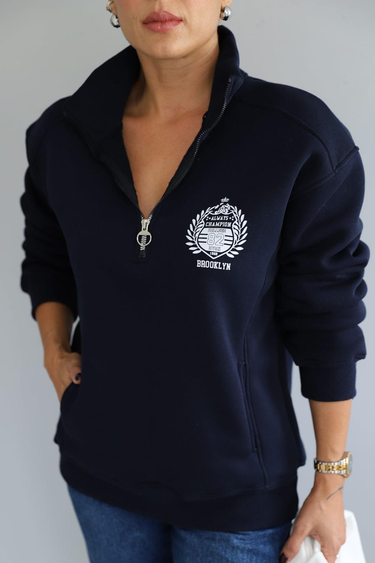 ALWAYS CHAMPION YAKASI FERMUARLI SWEATSHIRT SİYAH