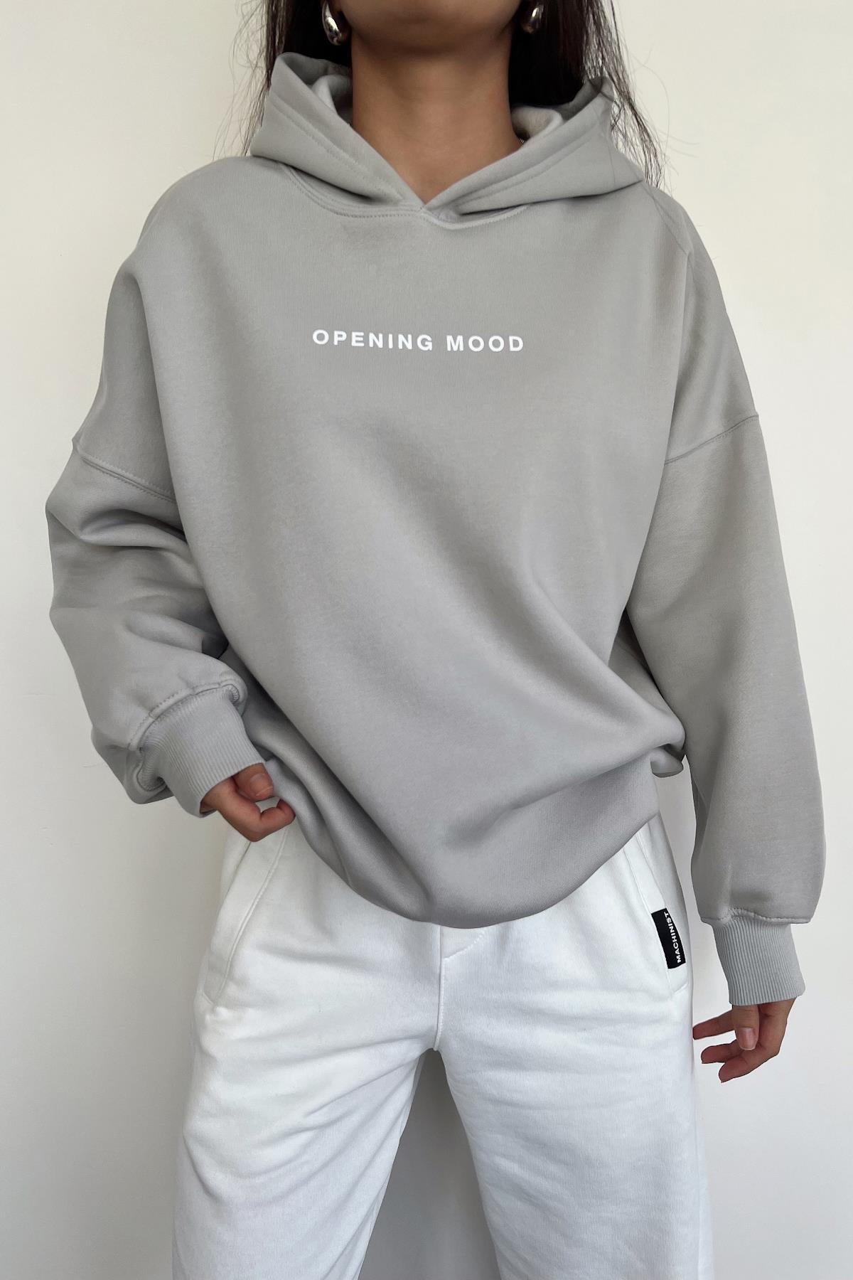 OPENNING FRONT BACK PRINTED HOODED SWEATSHIRT