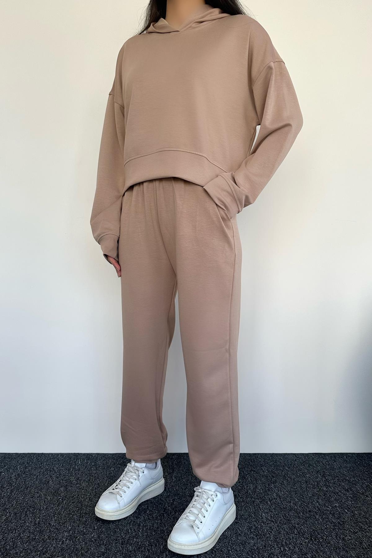 HOODİE EŞOFMAN TAKIM BEJ