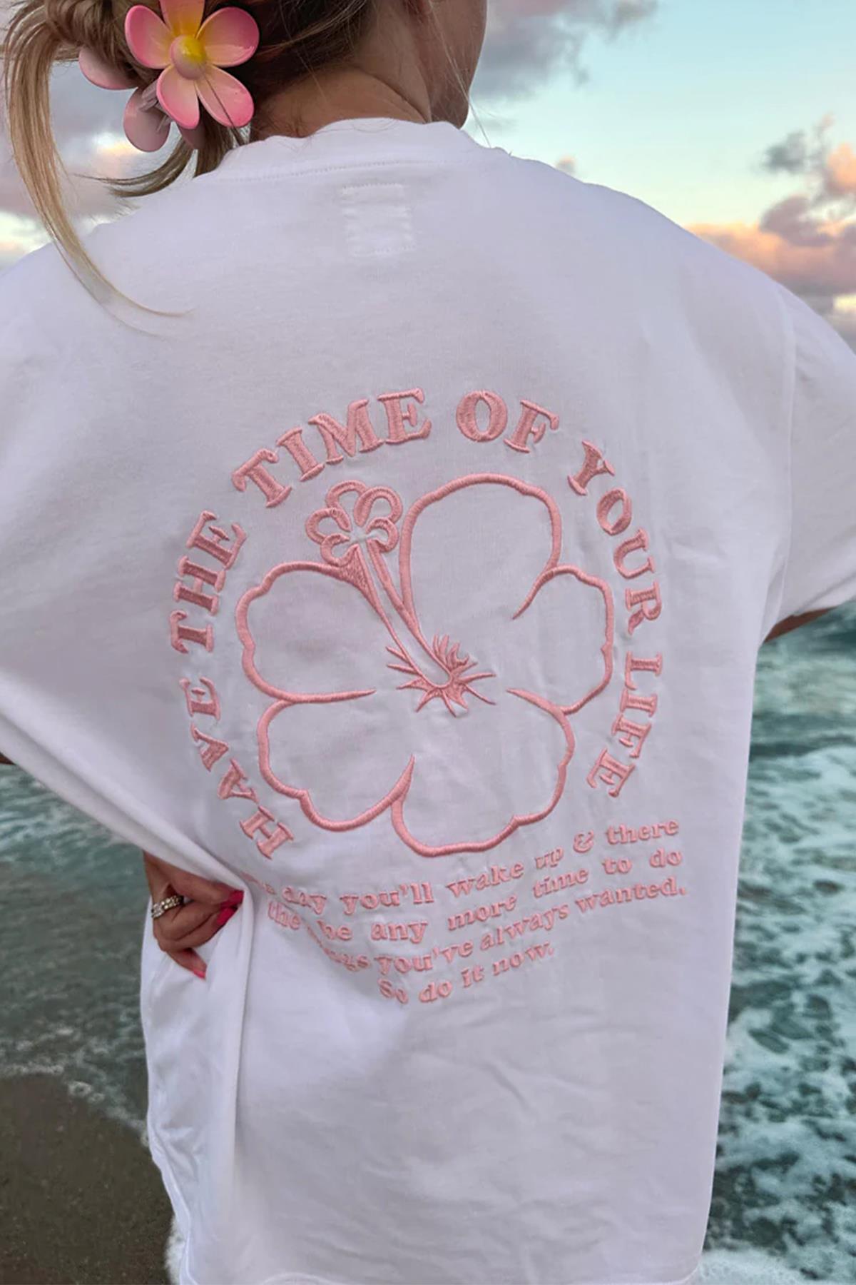 FLOWER NAKIŞLI TİŞÖRT BEYAZ