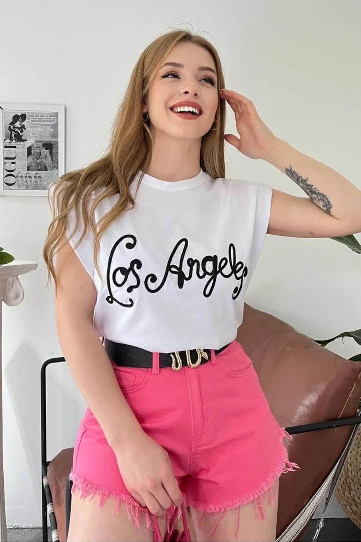 LOS ANGELES İŞLEMELİ TİŞÖRT BEYAZ