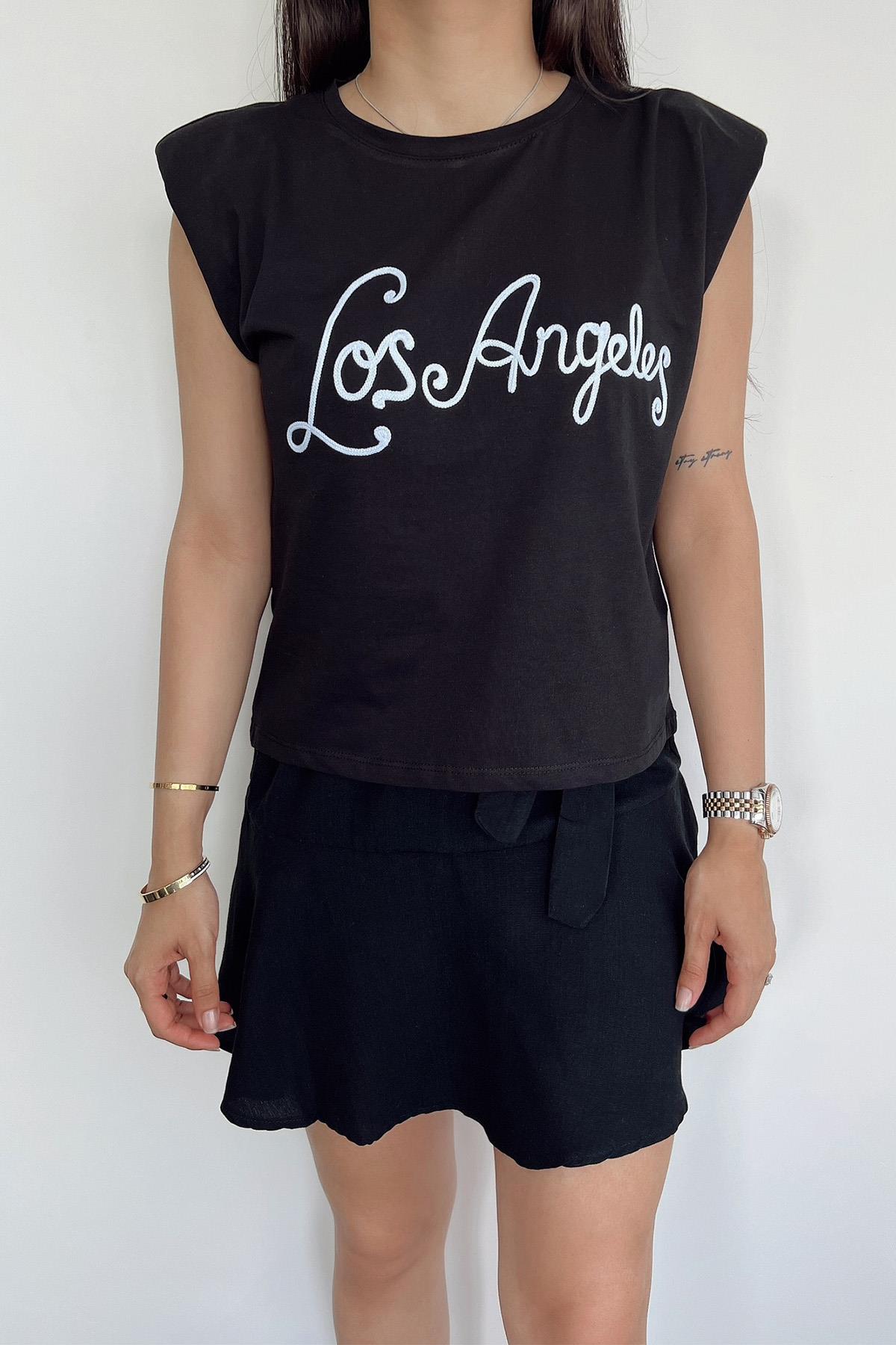 LOS ANGELES İŞLEMELİ TİŞÖRT SİYAH