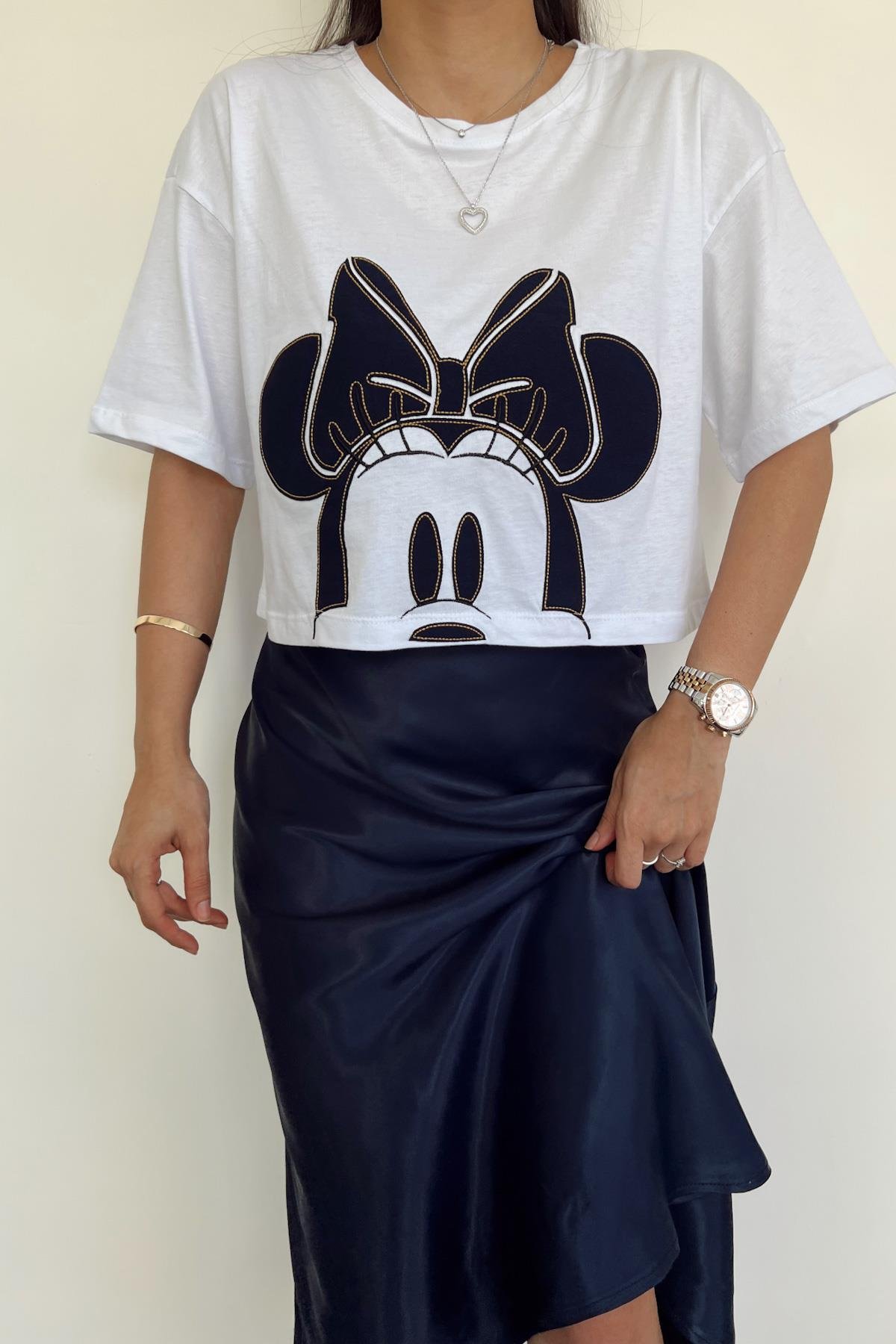 MICKEY NAKIŞLI TİŞÖRT BEYAZ