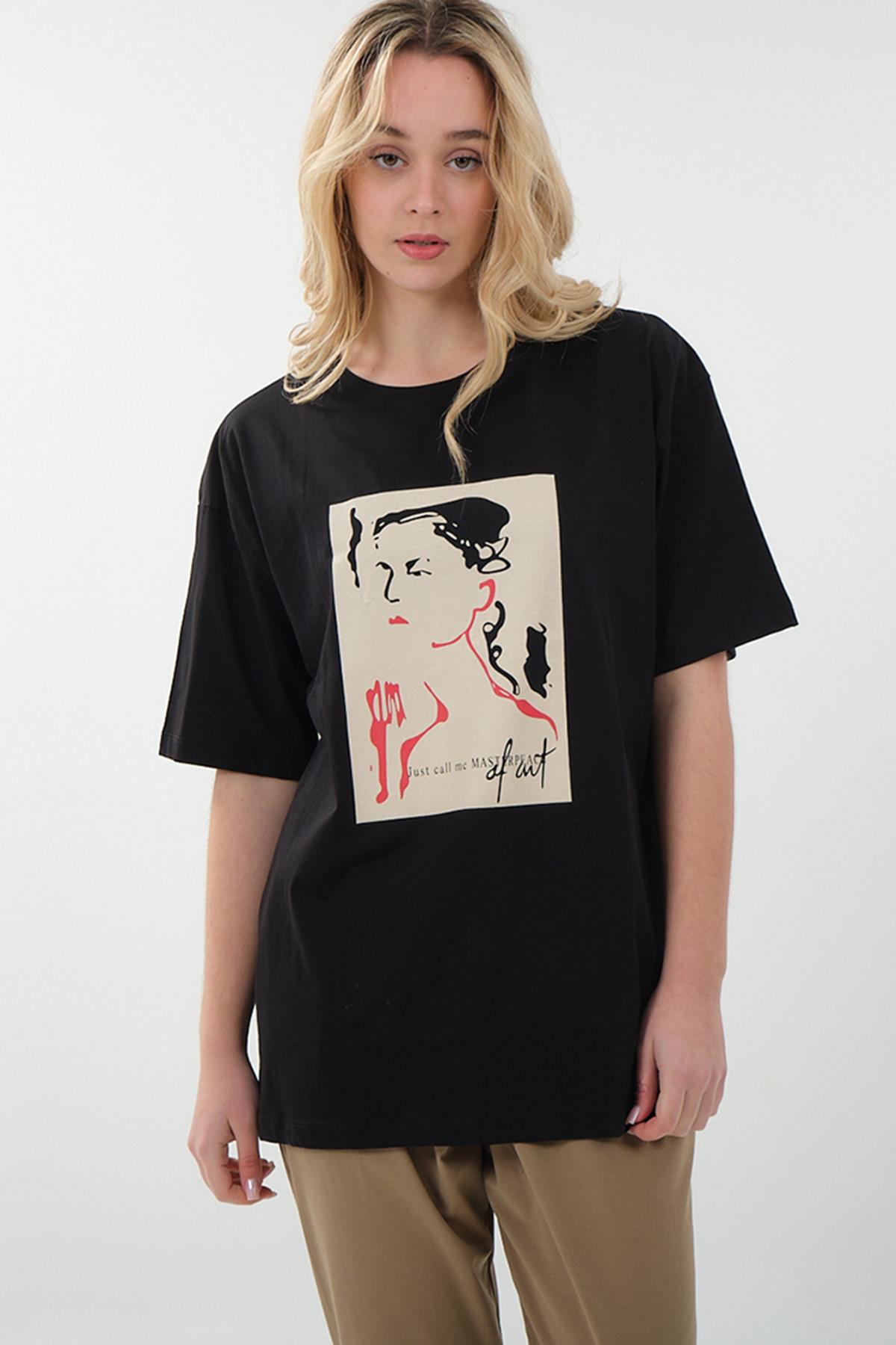 TABLO BASKILI TİŞÖRT SİYAH