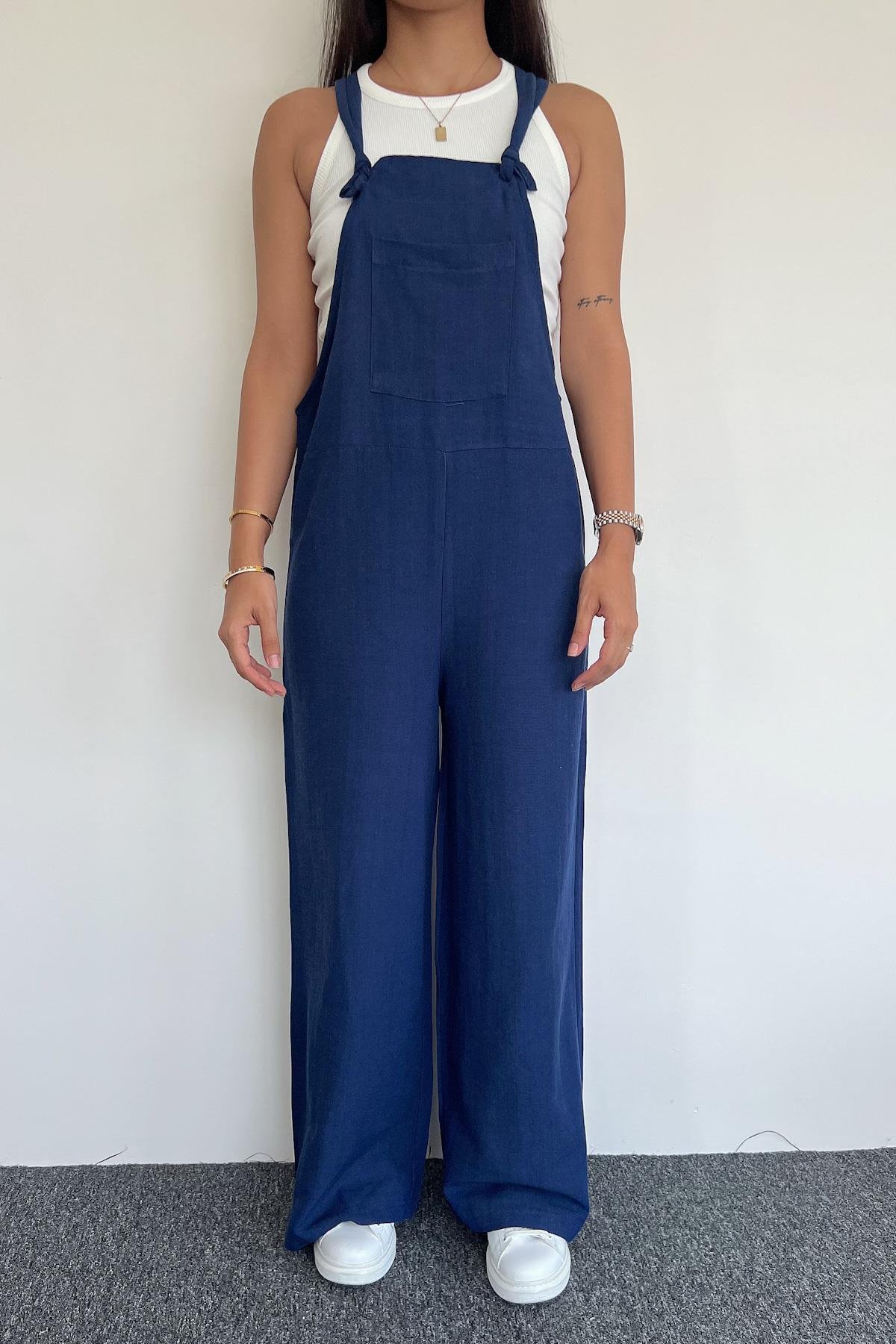 LINEN JUMPSUIT WITH FRONT POCKET