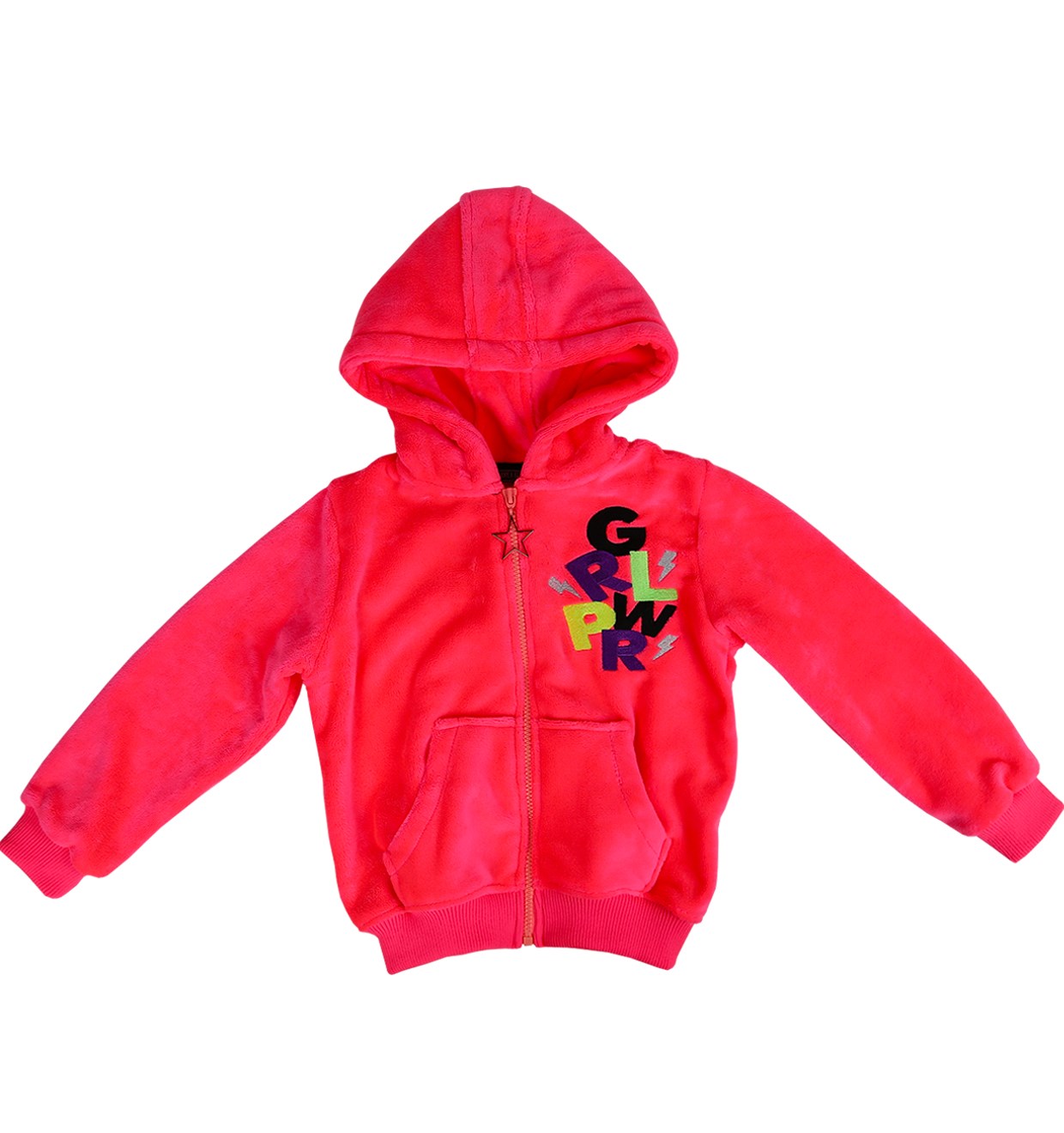 Girl Power Peluş Mont / Neon Pembe
