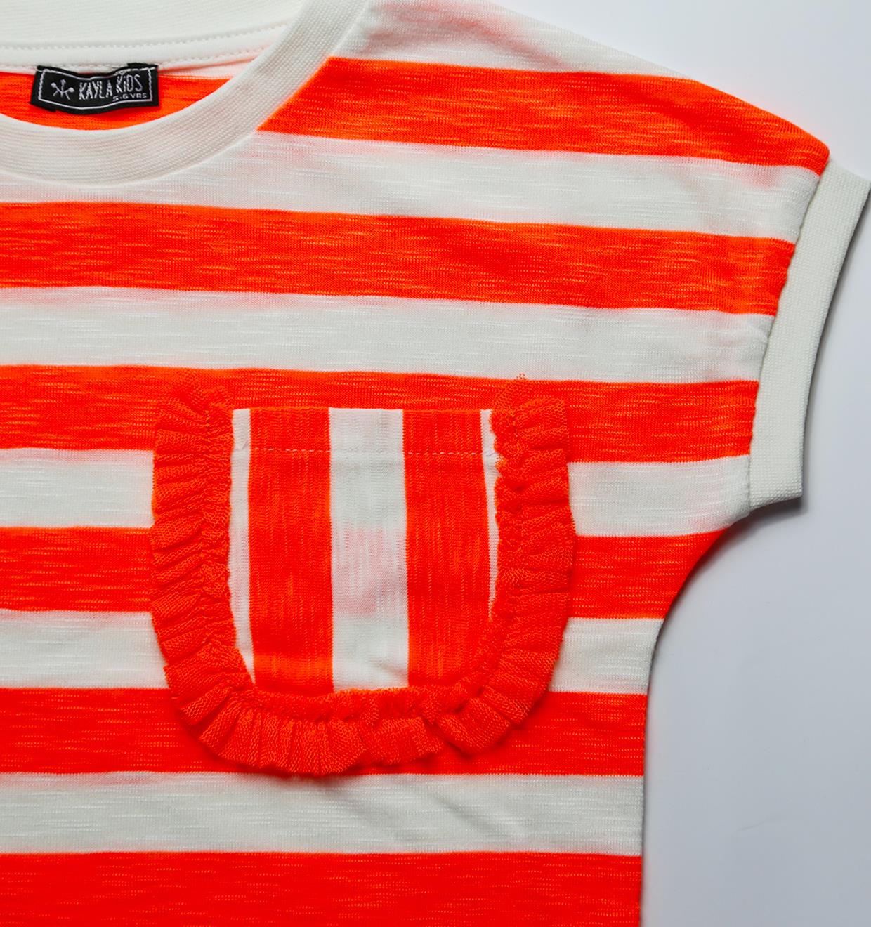 Neon Orange Çizgili T-shirt