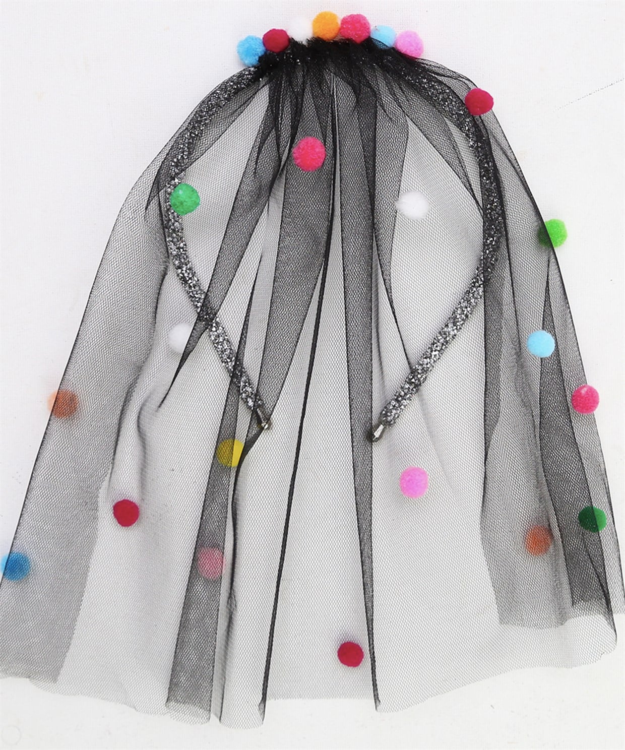 Siyah Pompom Duvak Taç