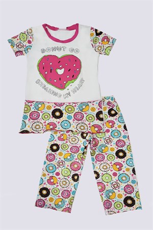 Kız Çocuk Donut Desenli Renkli Pijama Takımı