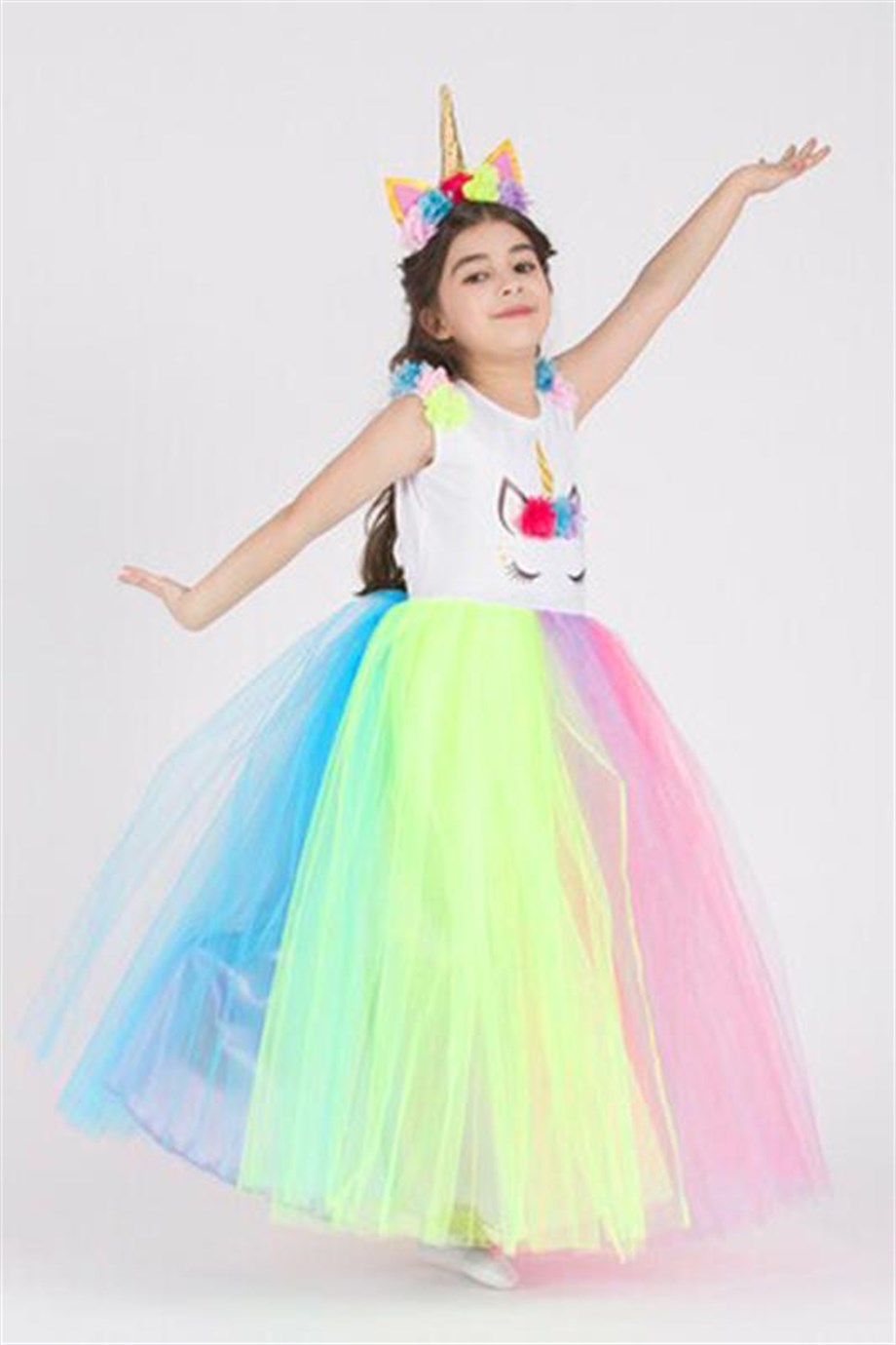 Unicorn Poni Kız Çocuk Elbise Kostüm Uzun  MSL-67