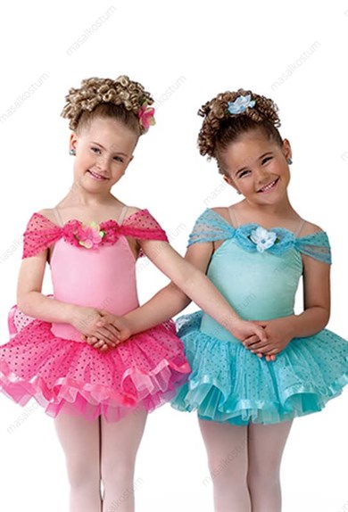 Çiçekli Bale Dans Tütü Kısa Kostüm BLK-18