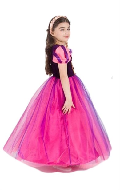 Prenses Rapunzel Çocuk Elbise Kostümü Mor PS-37