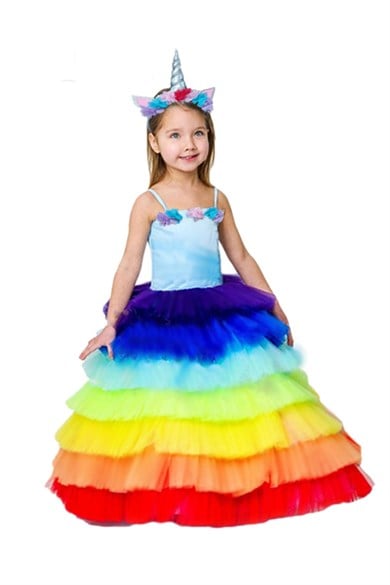 Unicorn Rainbov Kız Çocuk Kostümü PS-36
