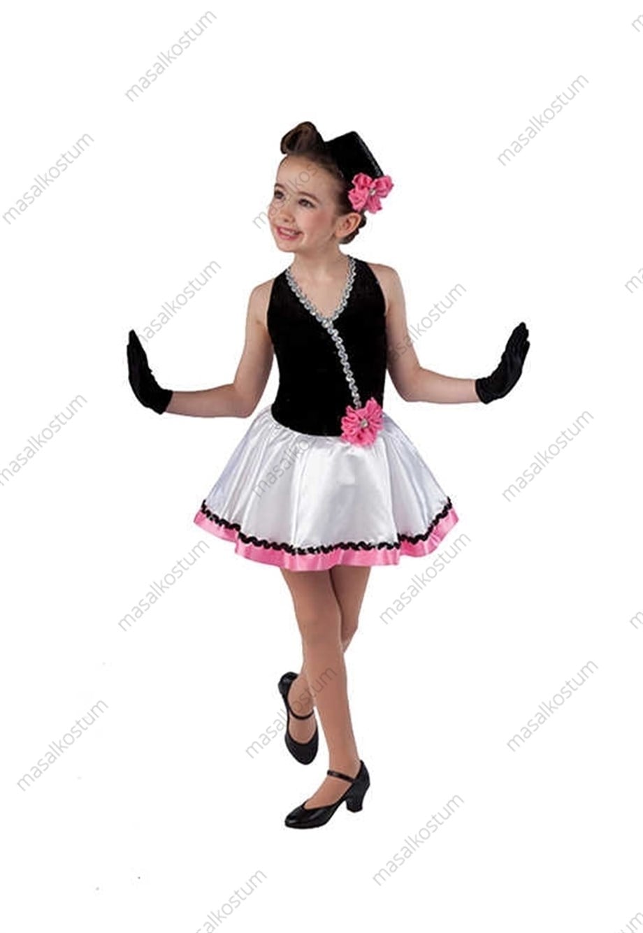 Pembe Çiçekli Modern Dans Kostümü