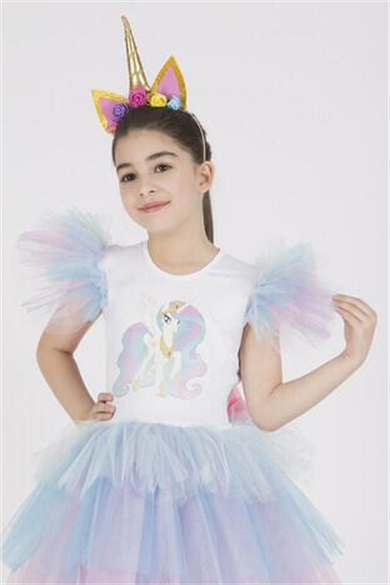 Unicorn kız çocuk elbise ve taç kostüm seti  MSL-68