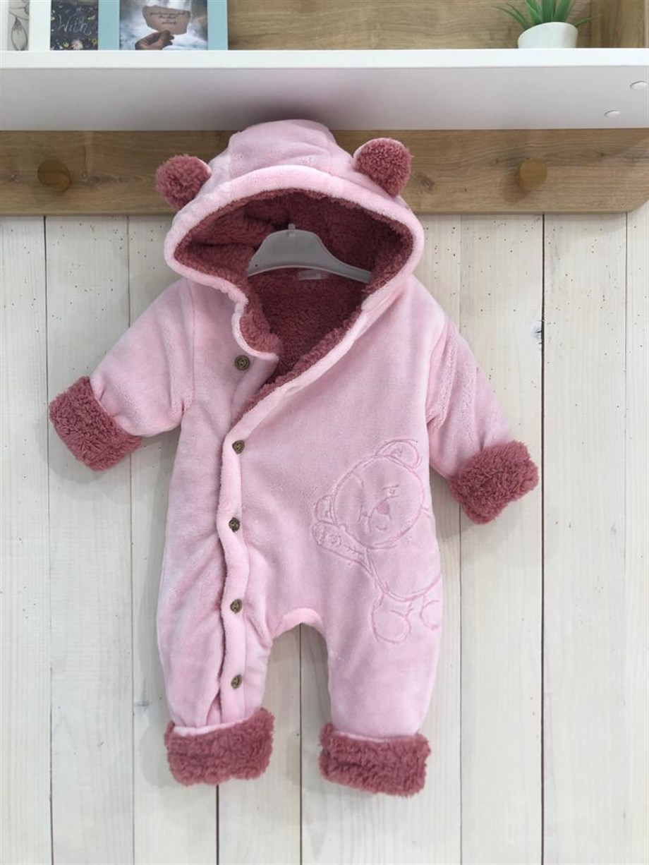 İçi Tüylü Ayıcıklı Pofuduk Bebek Tulumu Soft Hello Bear