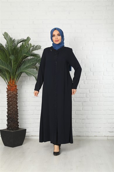 Fermuarlı Taşlı Lacivert Ferace