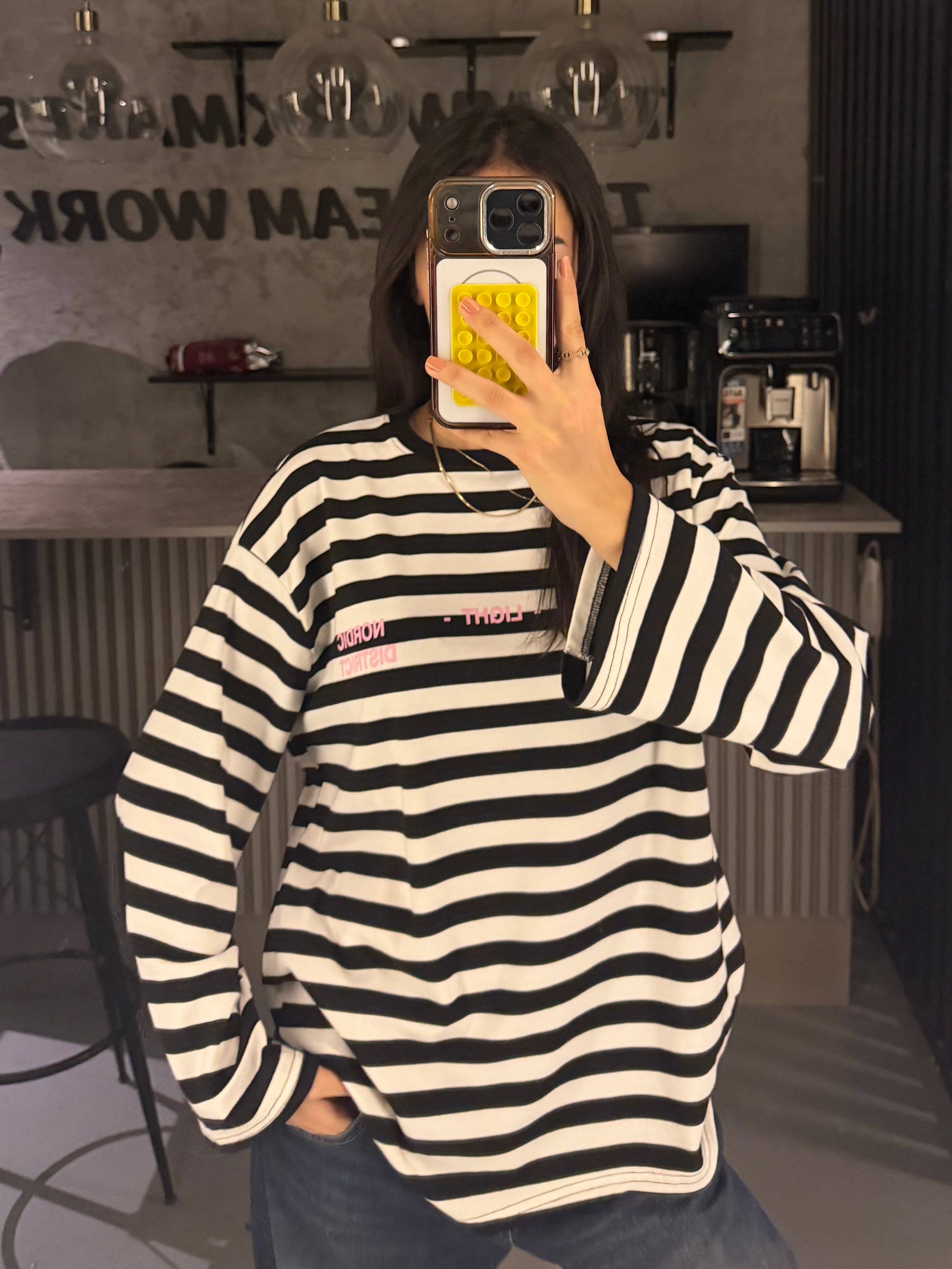 SİYAH LIGHT ÇİZGİLİ SWEATER