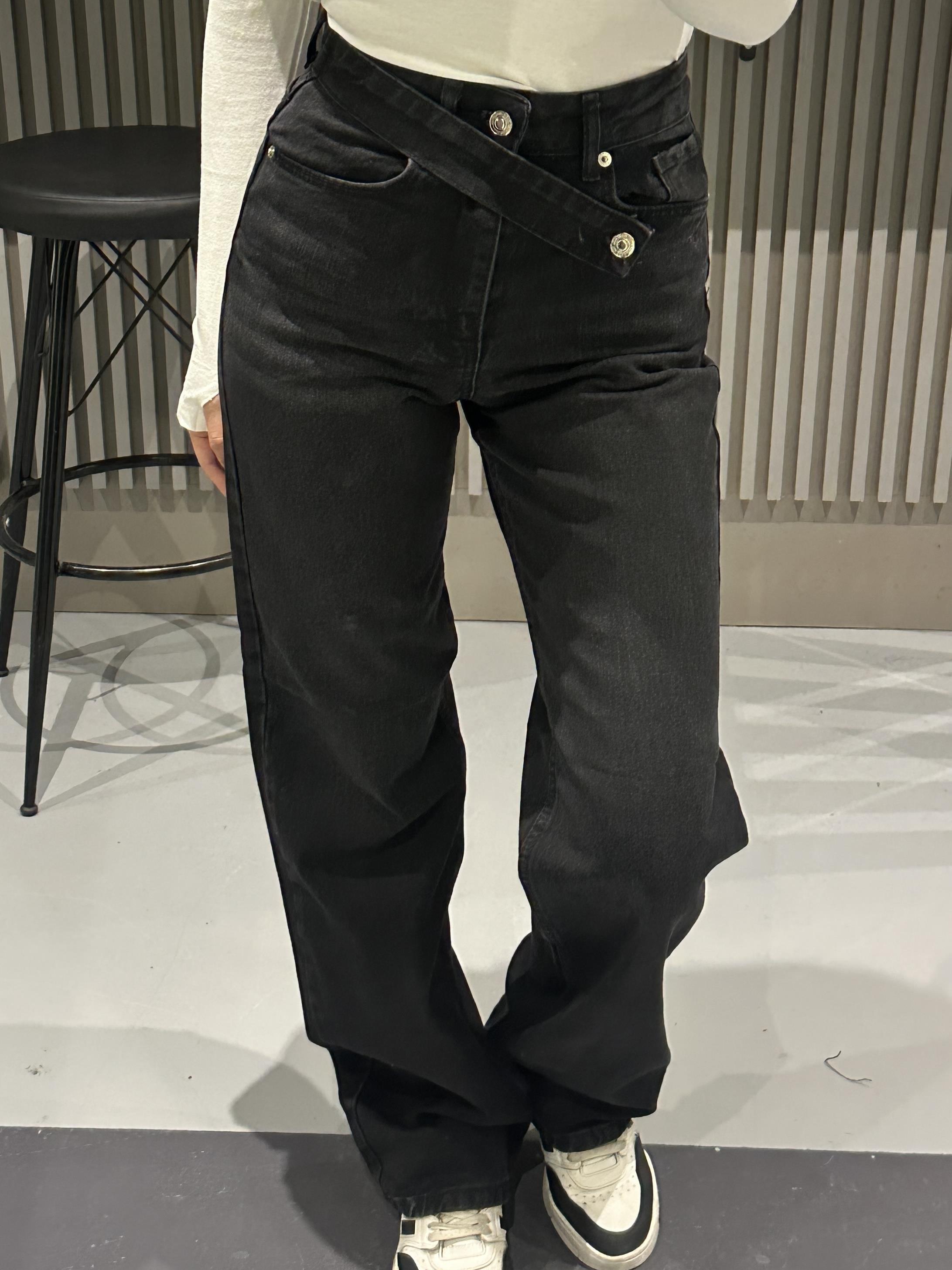 ANTRASİT KEMER DETAY WIDE LEG JEAN