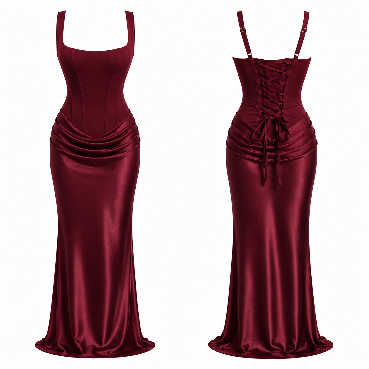 BORDO BALEN DETAYLI MAXİ BOY ELBİSE 