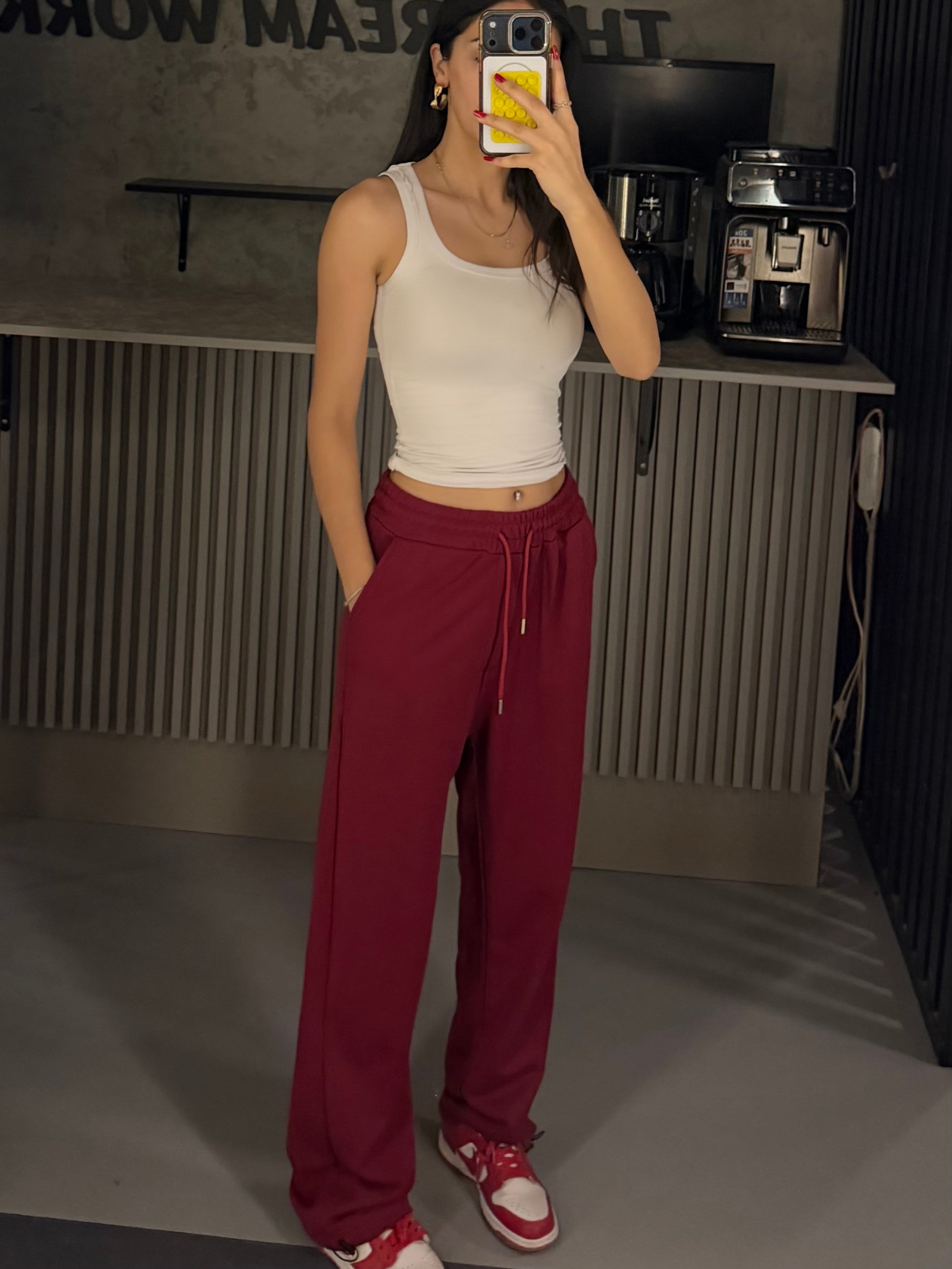 BORDO UNİSEX 2 İPLİK LASTİK DETAY EŞOFMAN ALTI