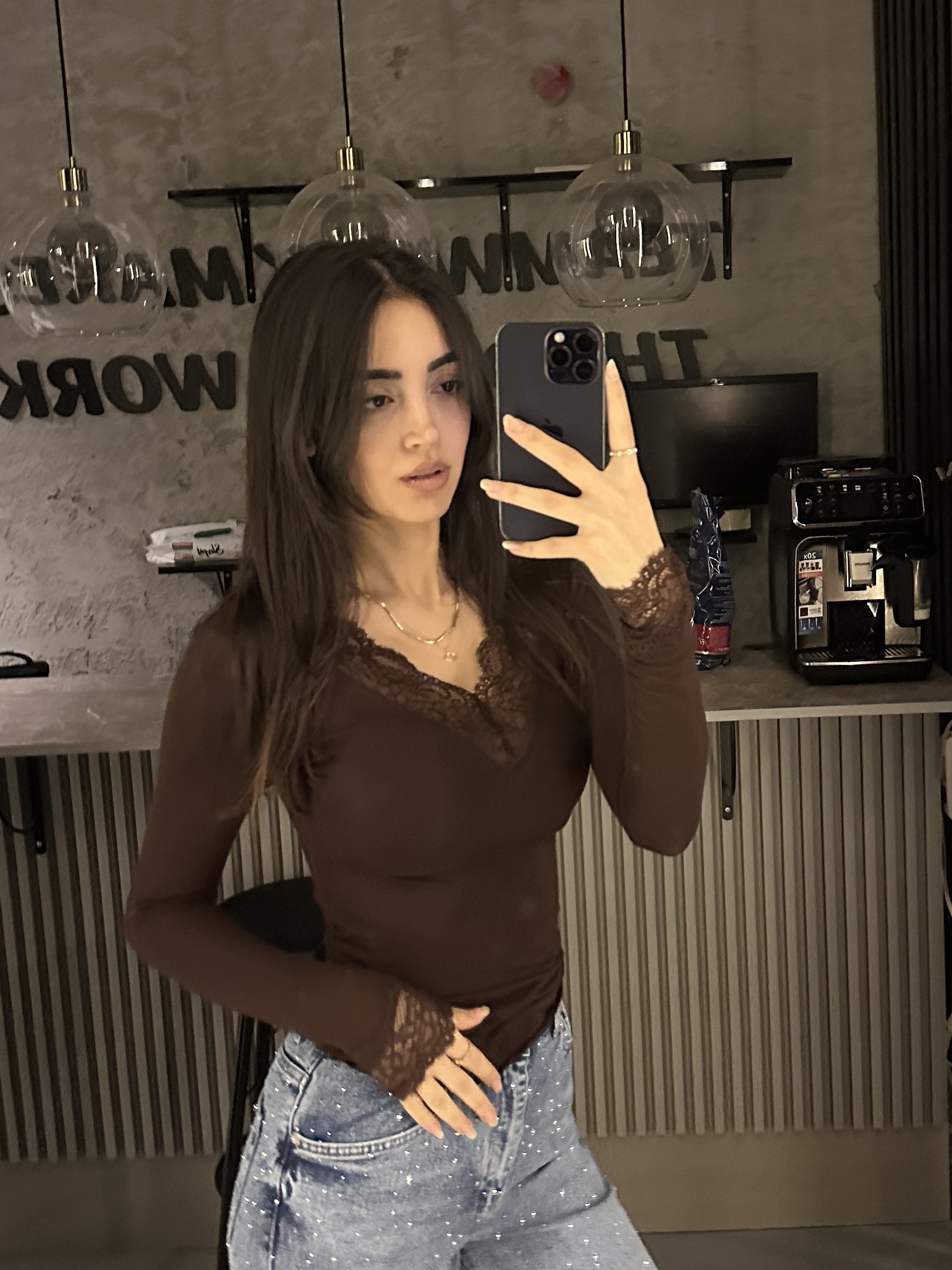 DANTEL DETAY KAHVE KAŞMİR BLUZ