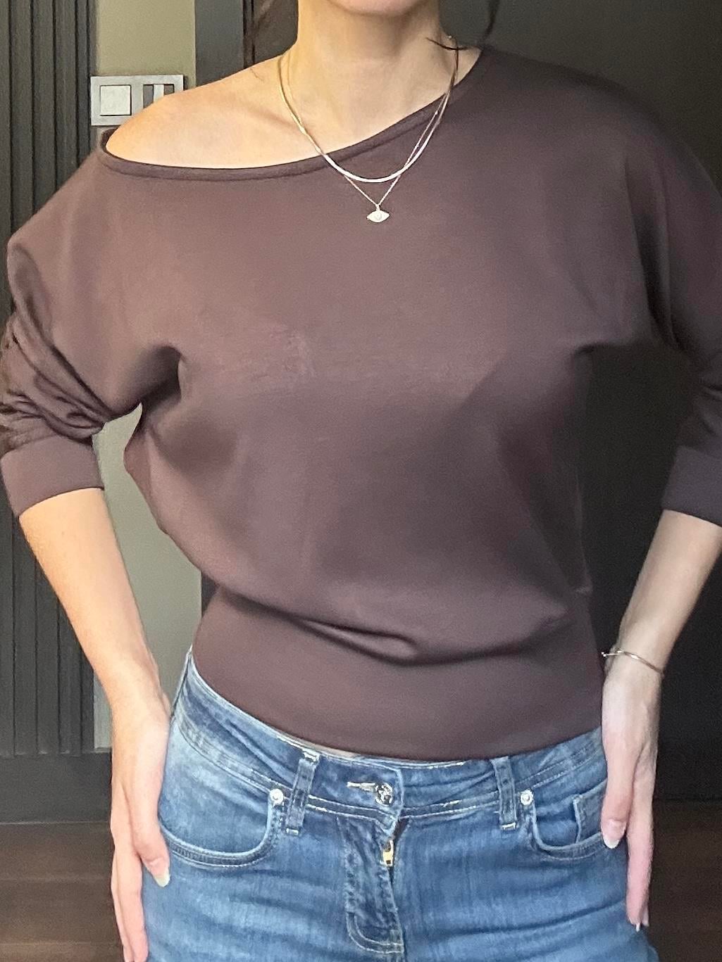 DÜŞÜK OMUZ BEL DETAY KAHVE BODY