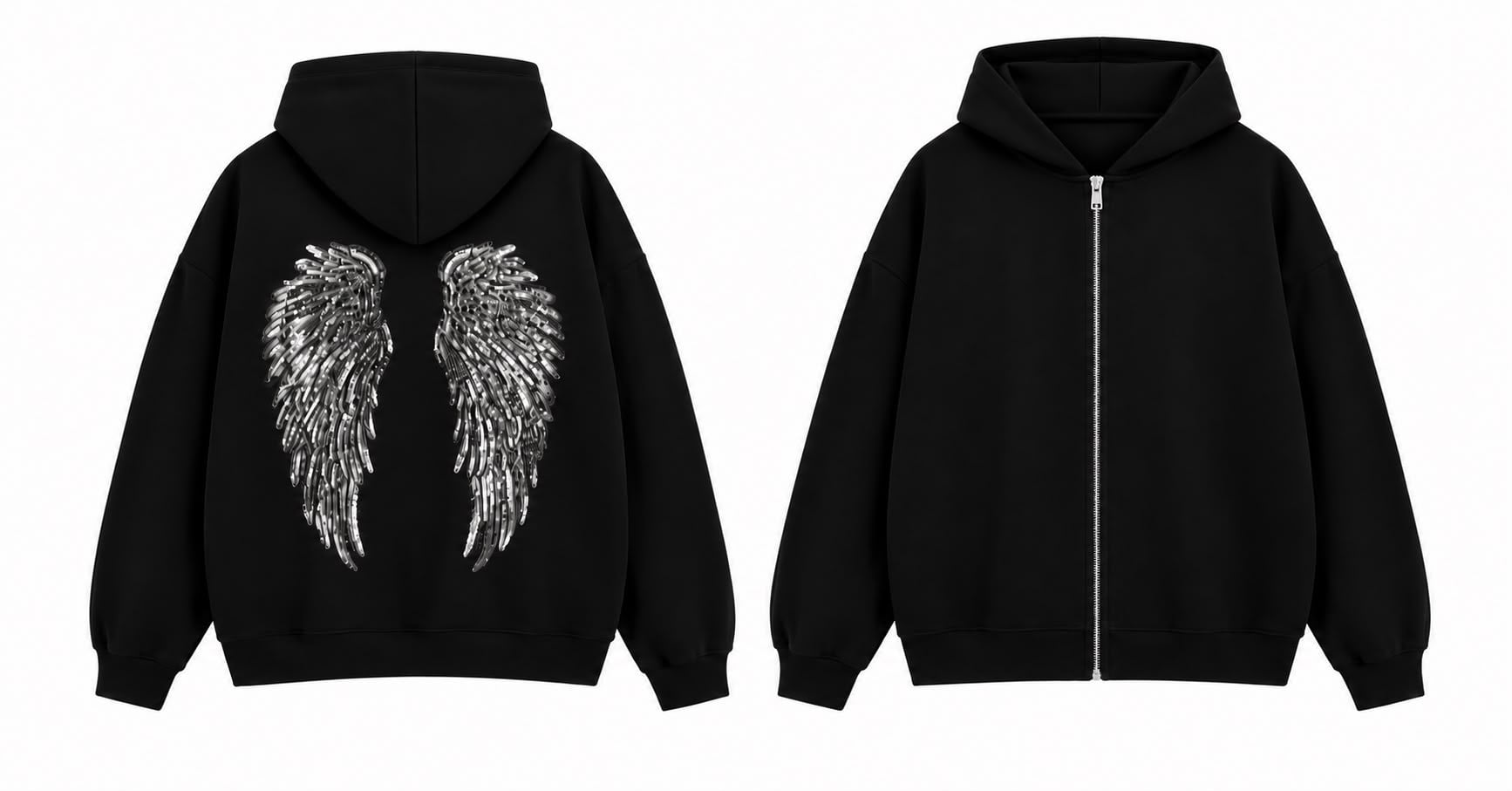 FC ANGEL 3 İPLİK ŞARDONLU PULLU SİYAH FERMUARLI SWEATSHIRT