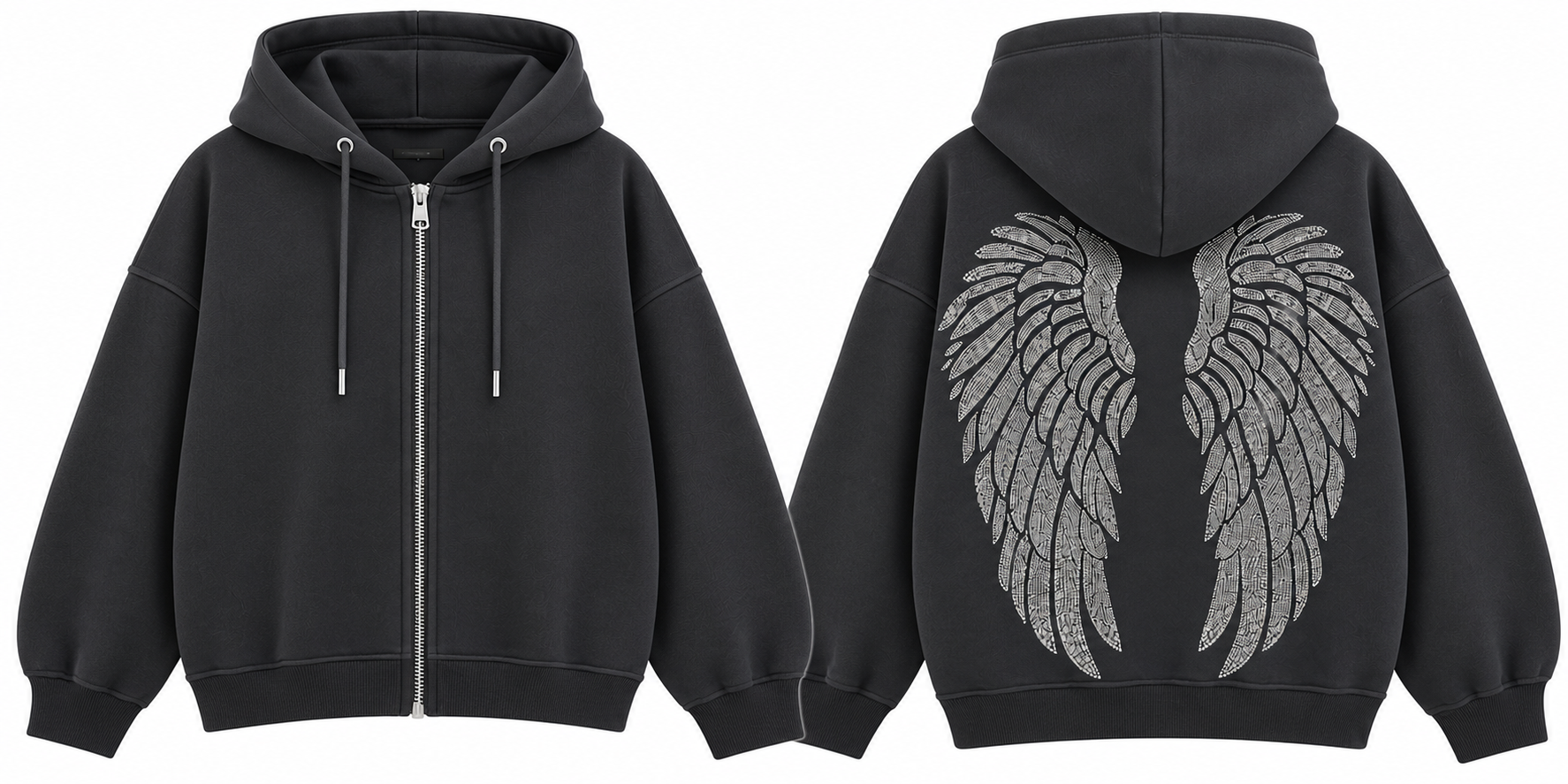 FC ANGEL 3 İPLİK ŞARDONLU TAŞLI ANTRASİT FERMUARLI SWEATSHIRT