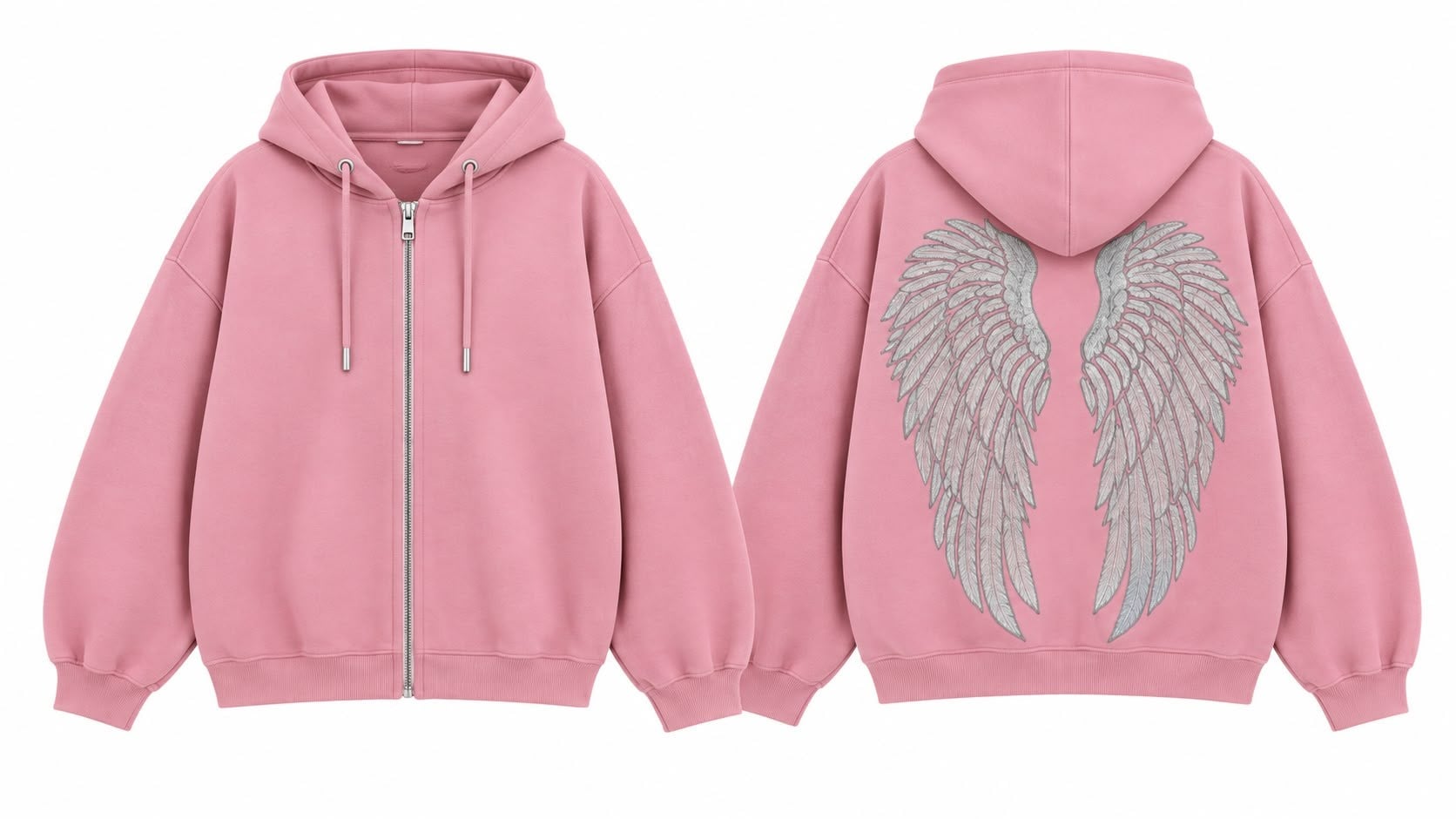 FC ANGEL 3 İPLİK ŞARDONLU TAŞLI PEMBE FERMUARLI SWEATSHIRT