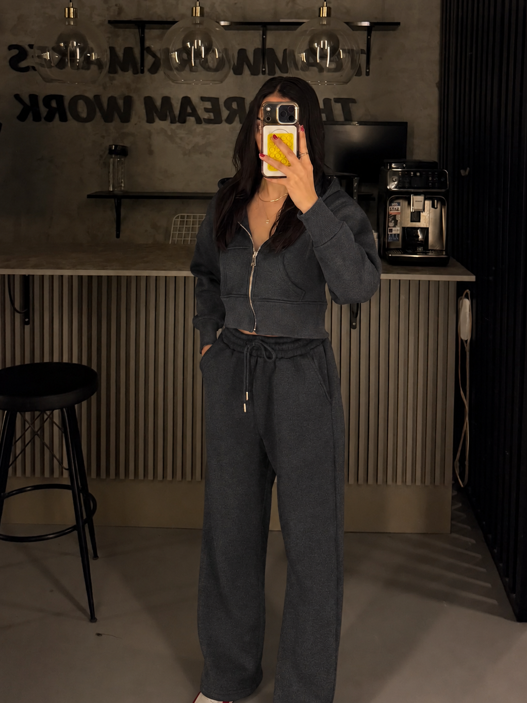 FC ANTRASİT MAVİ CROPZIP 3 İPLİK SWEATSHIRT EŞOFMAN TAKIMI