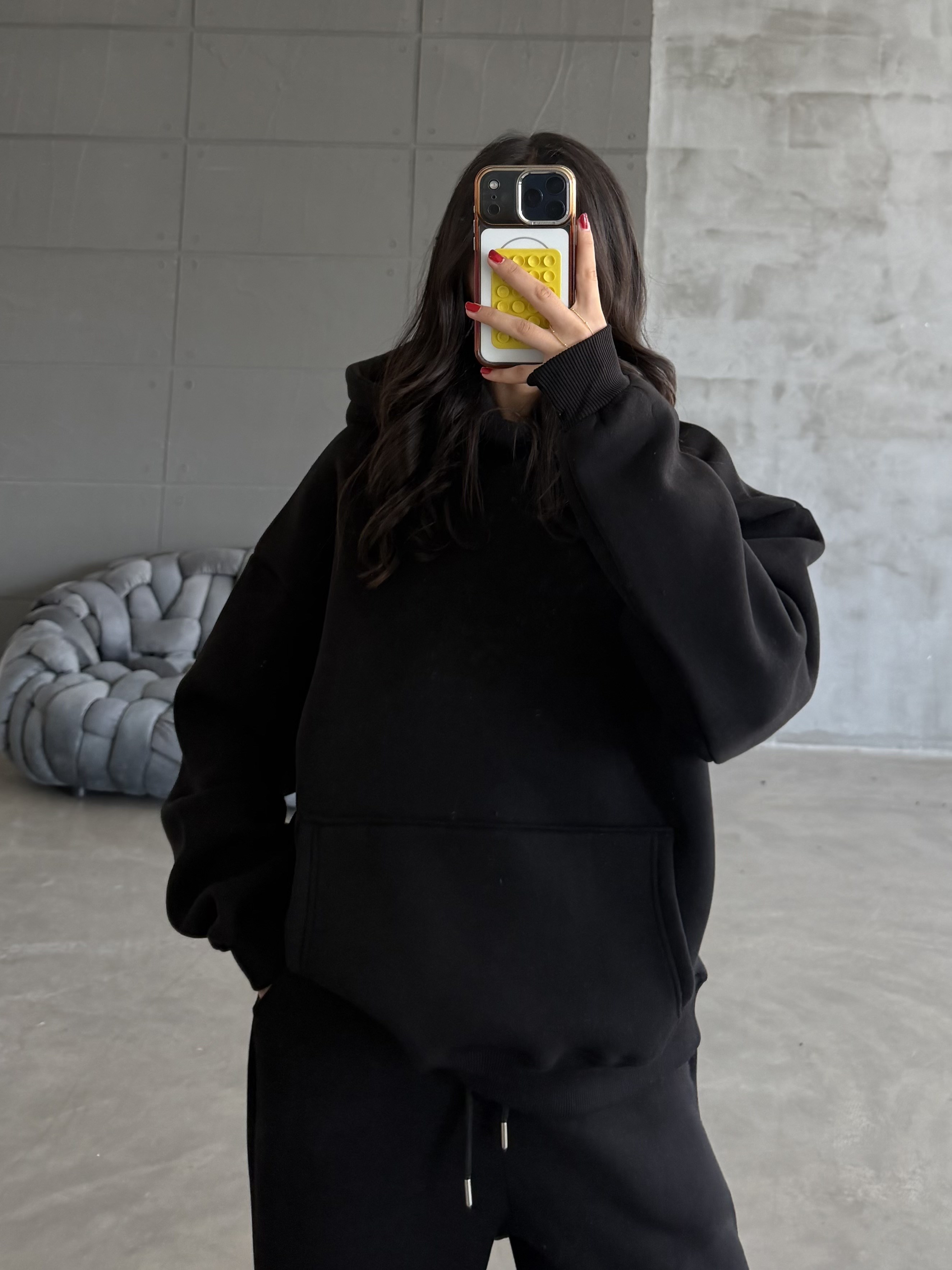 FC SİYAH KANGURU CEPLİ KAPÜŞONLU 3 İPLİK SWEATSHIRT