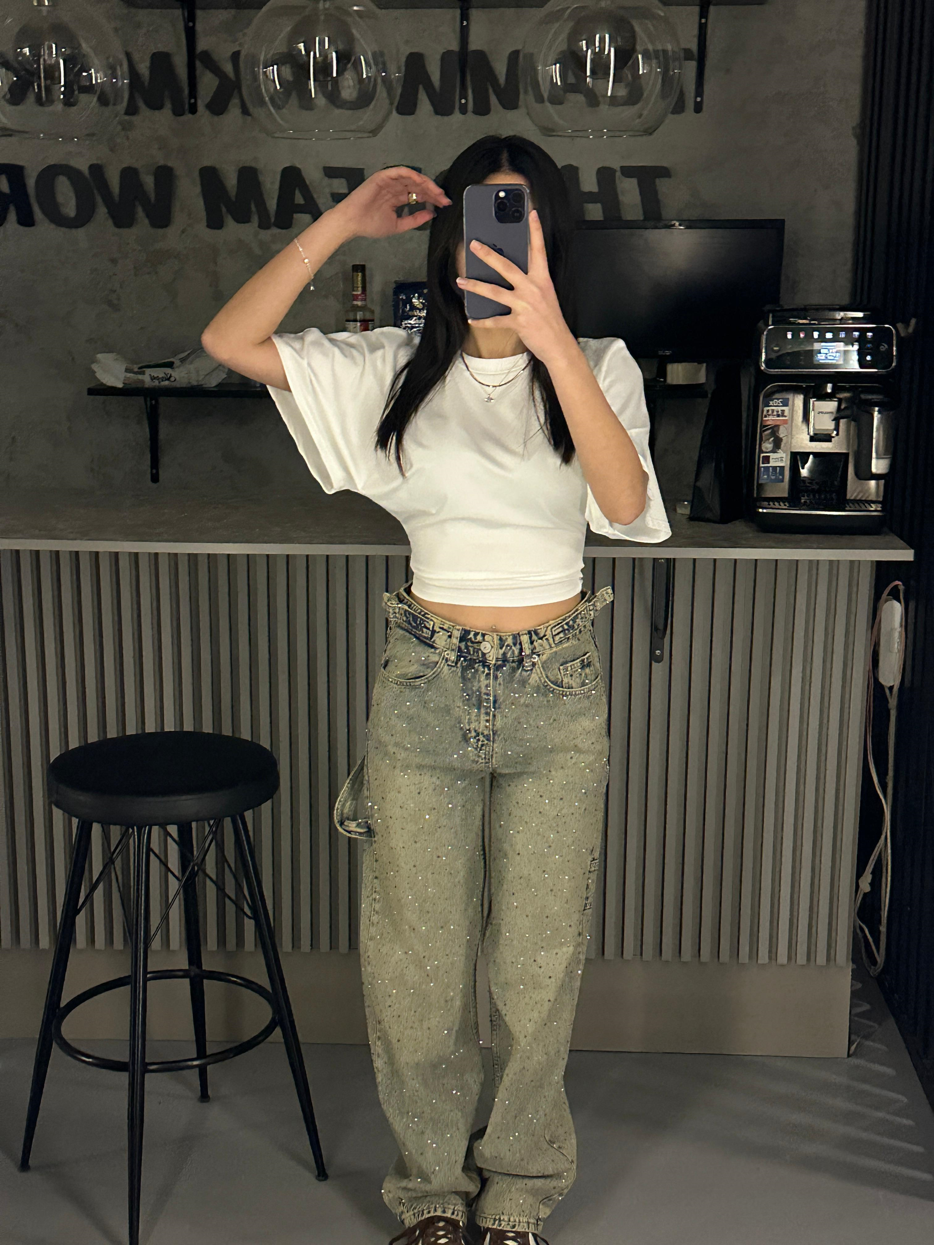 FULL TAŞLI KEMERLİ ESKİTME BAGGY JEAN