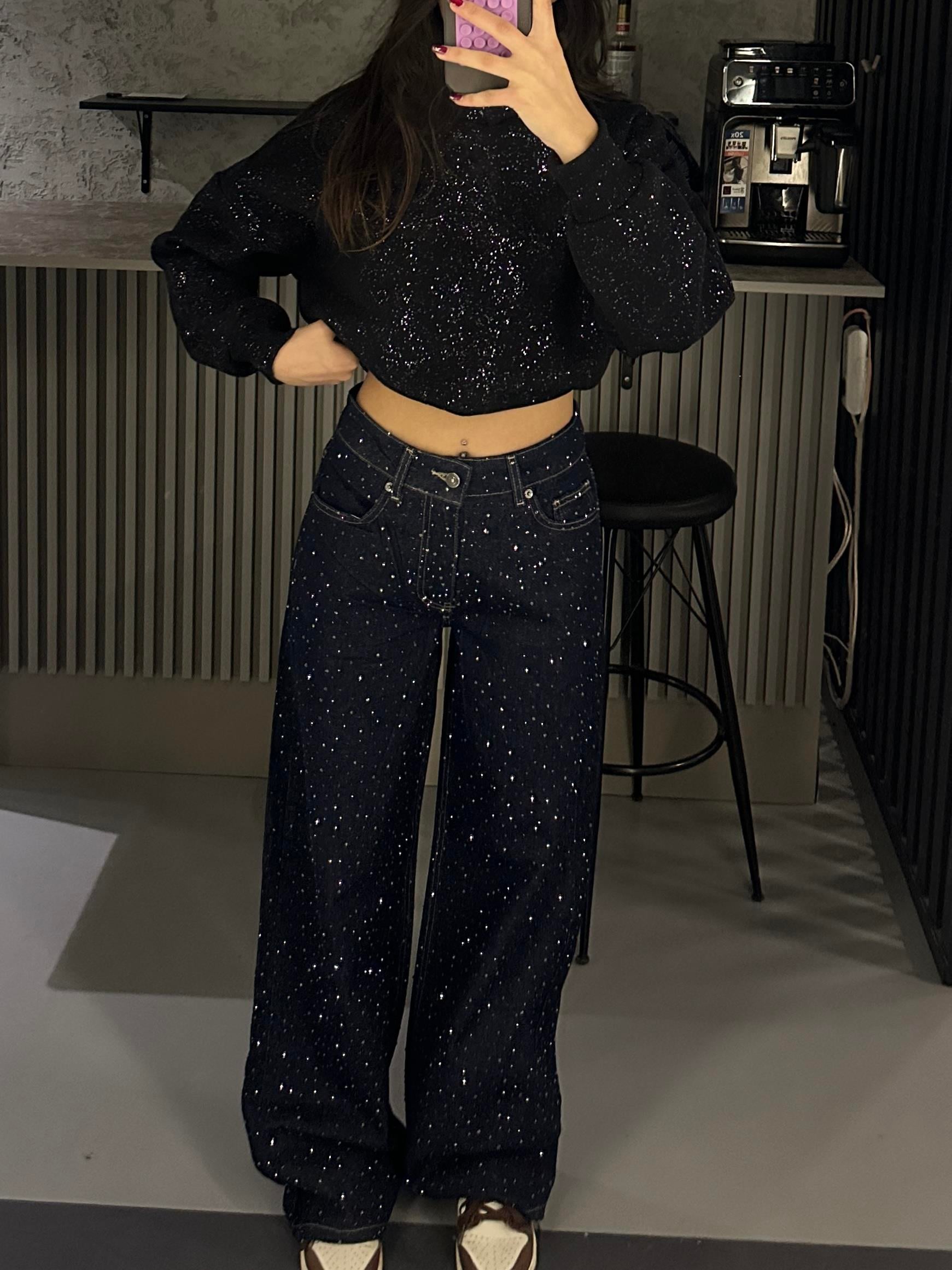FULL TAŞLI LACİVERT WIDE LEG JEAN