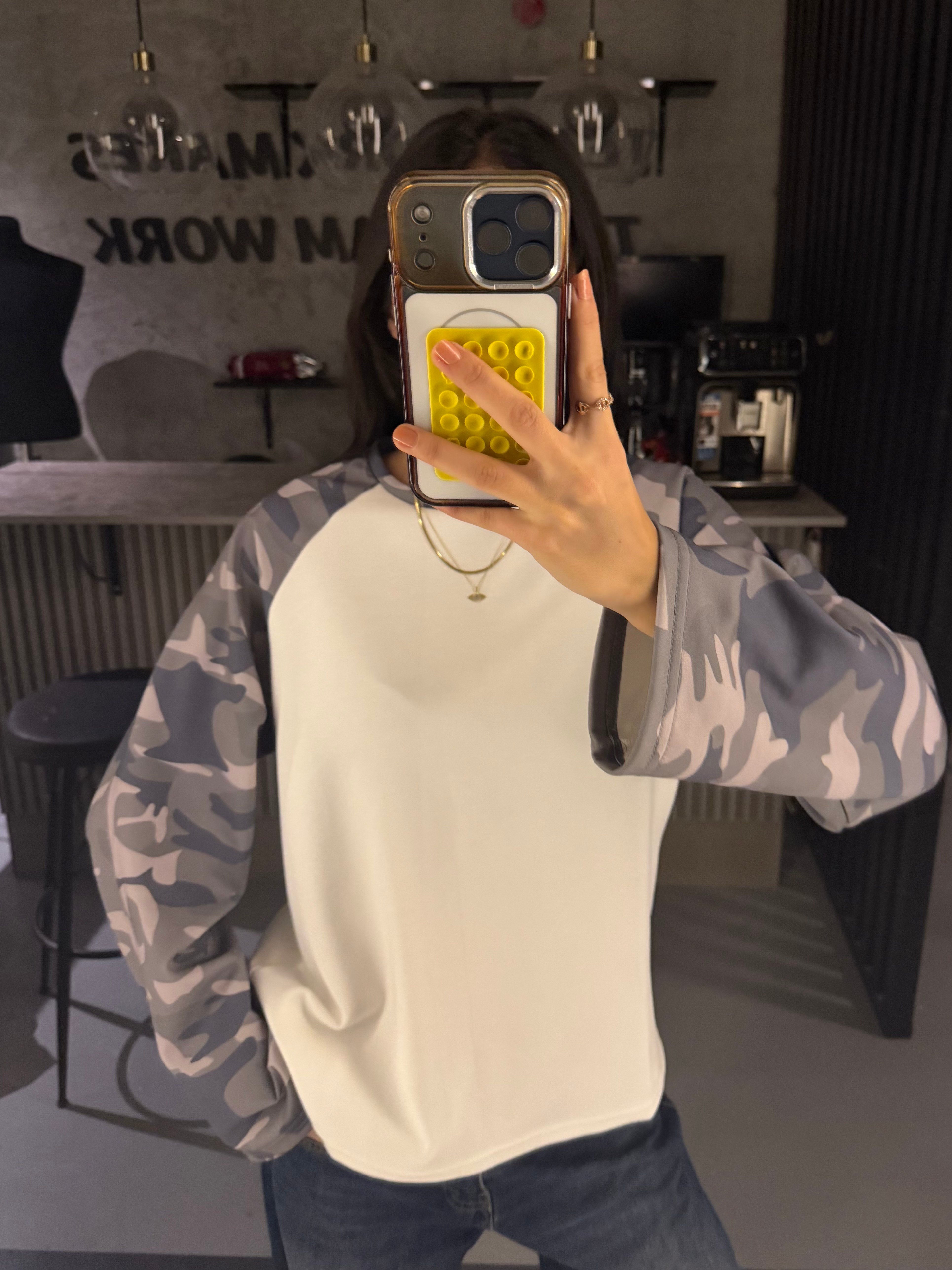 GRİ KAMUFLAJ REGLAM KOL SWEATER
