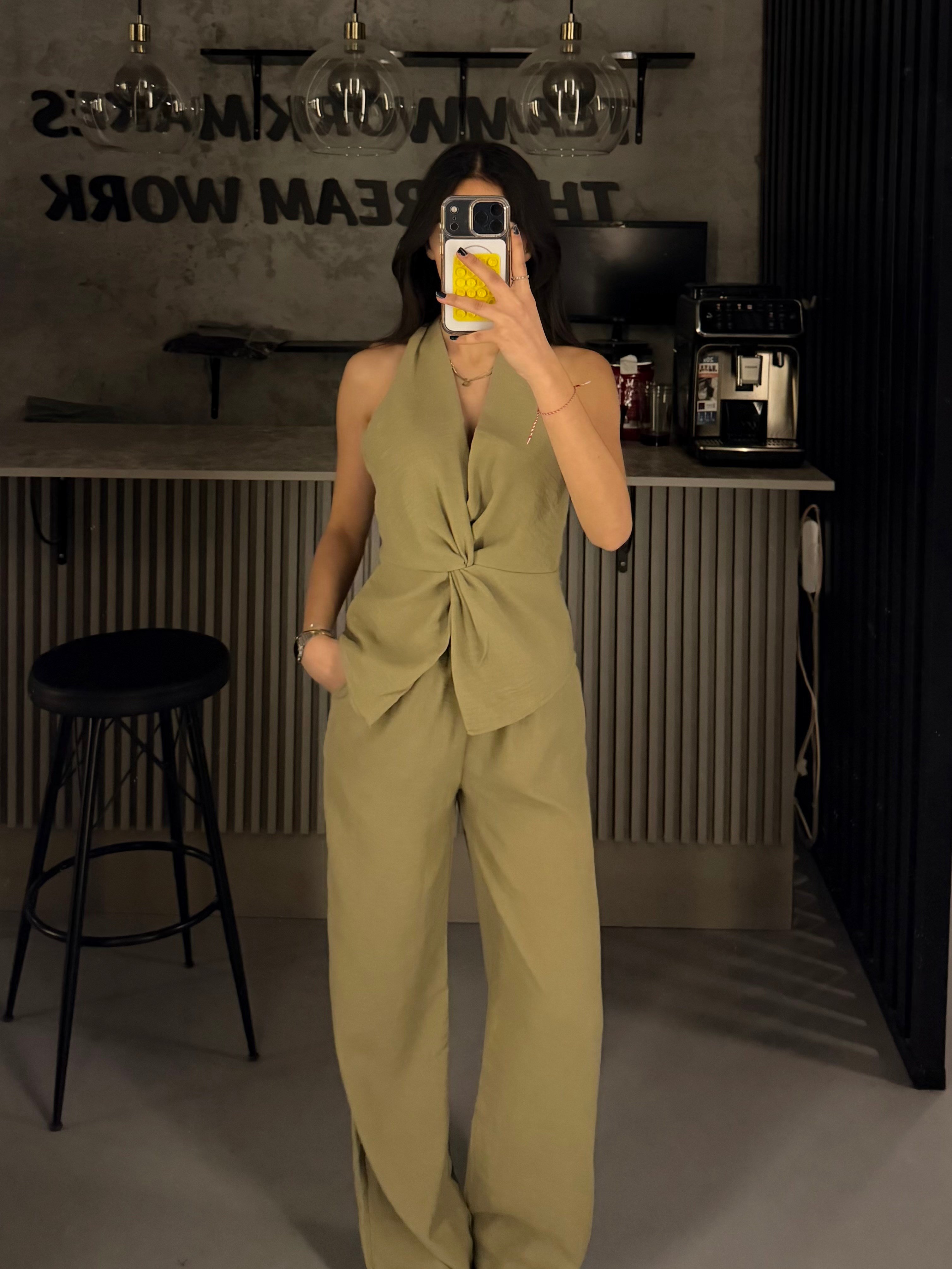 HAKİ KETEN BLUZ PANTOLON  TAKIM