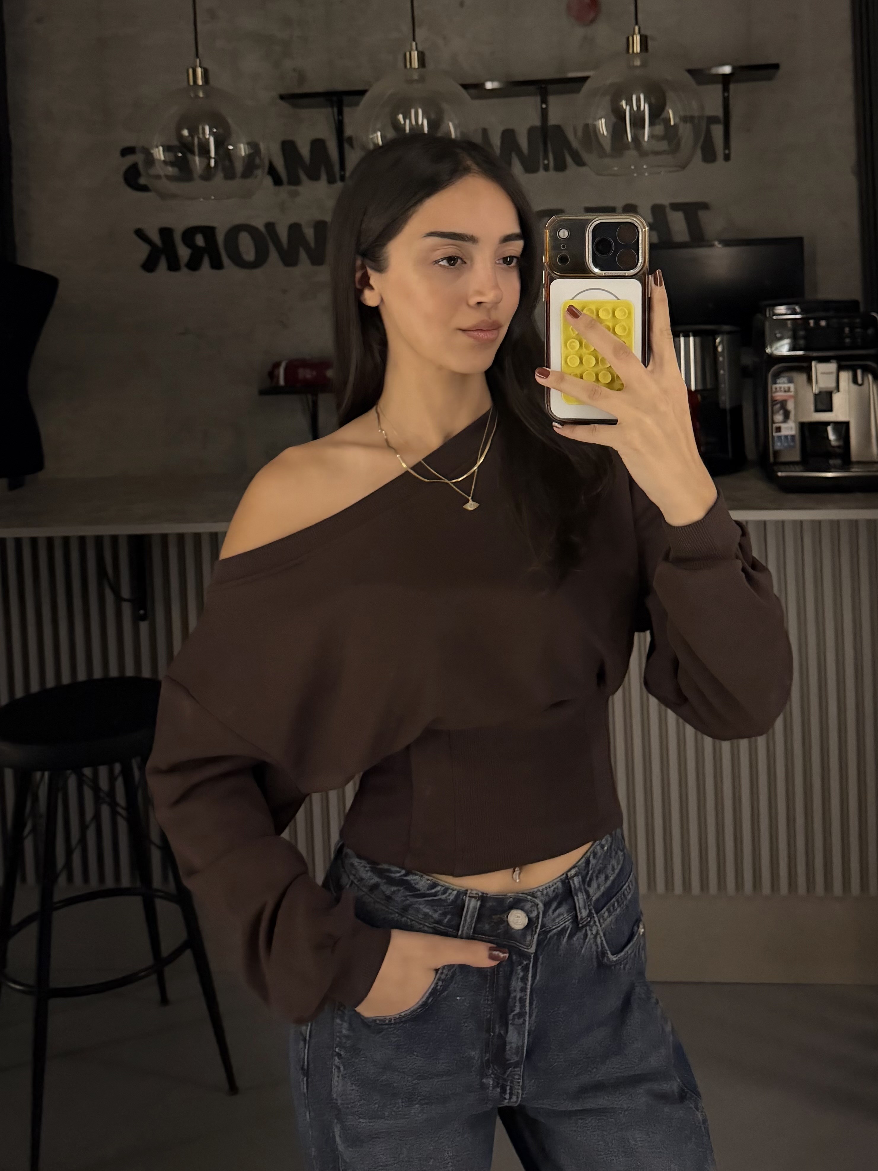 KAHVE DÜŞÜK OMUZ KORSE SWEAT