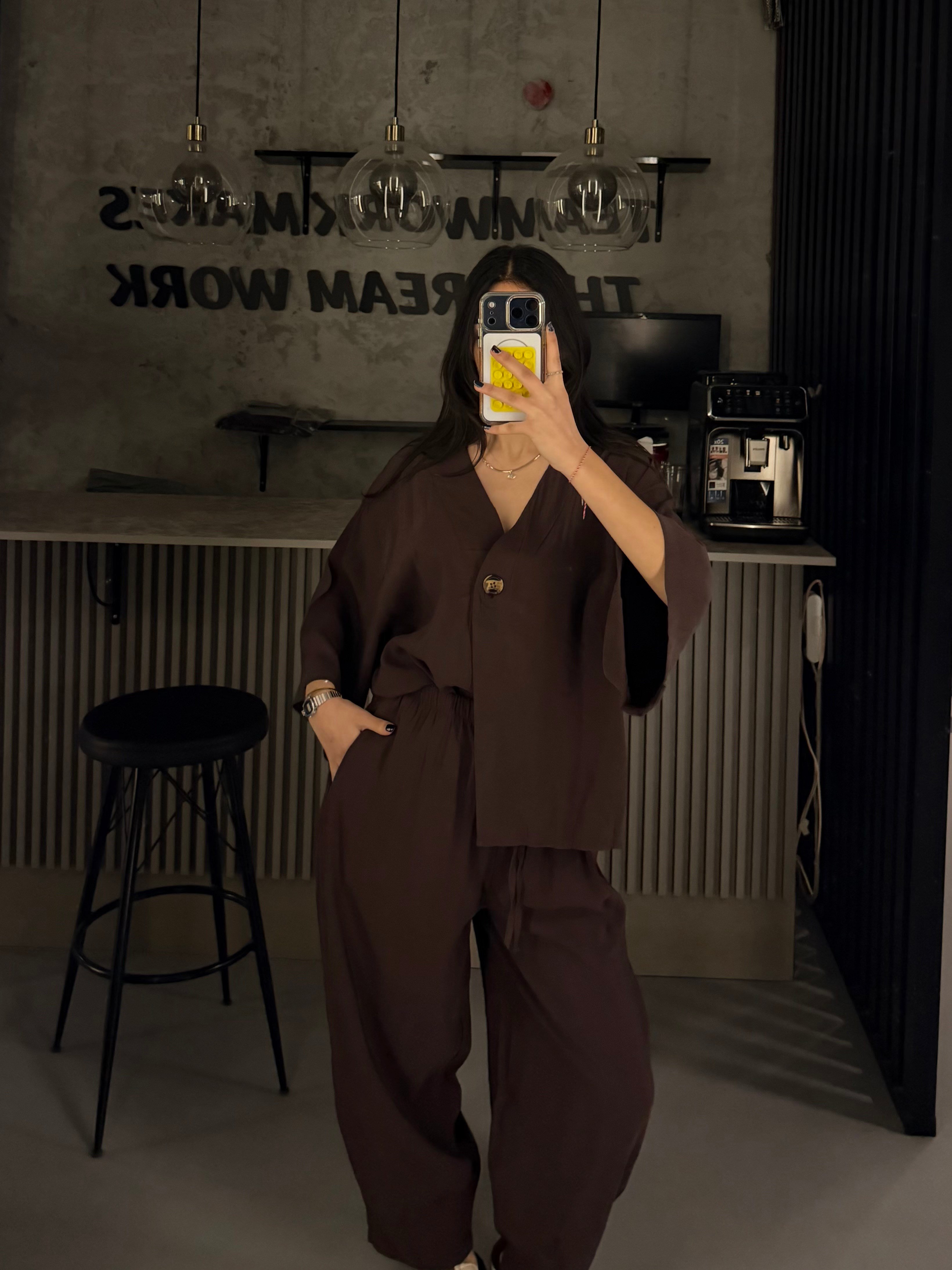 KAHVE TEK DÜĞMELİ CEKET ŞALVAR PANTOLON TAKIM
