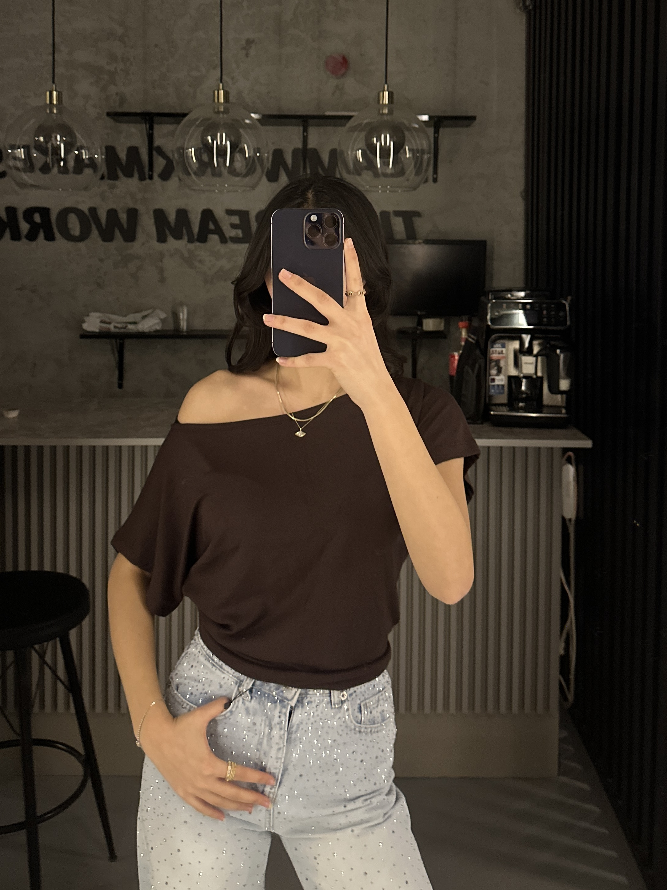 KAHVE YARASA KOL KISA KOLLU BLUZ