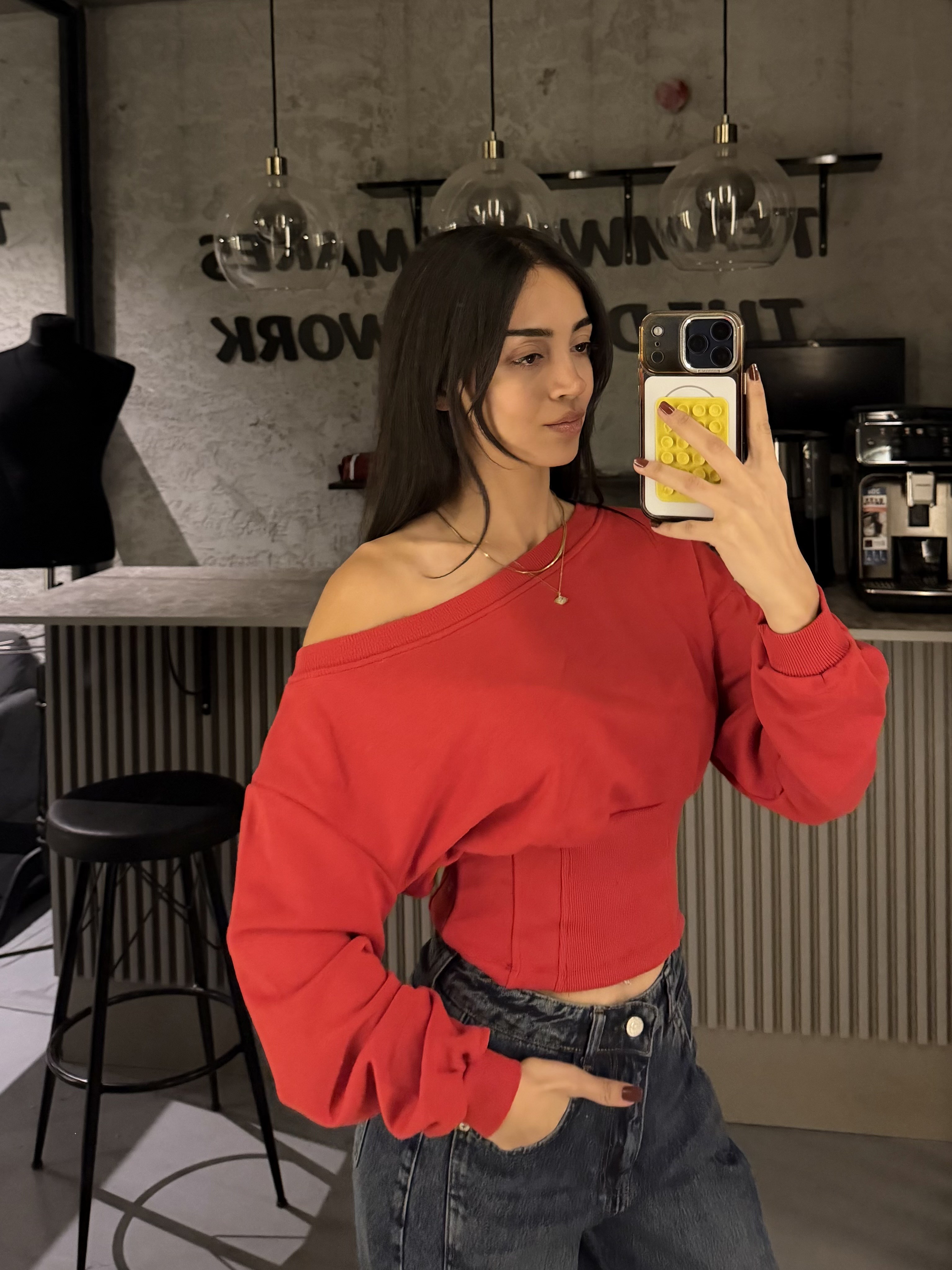 KIRMIZI DÜŞÜK OMUZ KORSE SWEAT